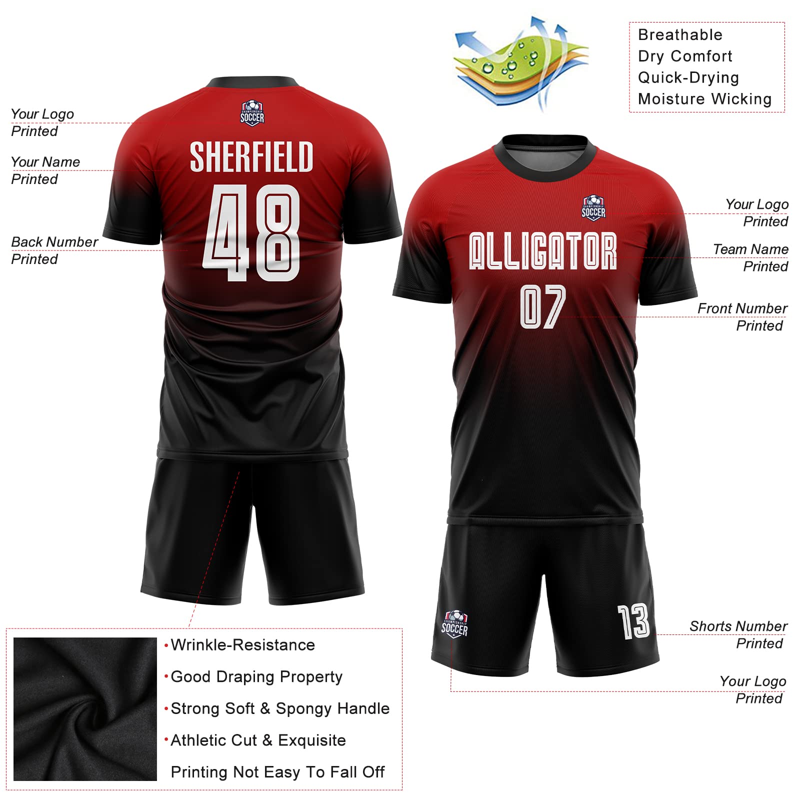 Custom Soccer Jerseys for Men, Women & Youth - Personalized Team Uniforms with Name, Number & Logo - Perfect for Games, Tournaments & Fan Support