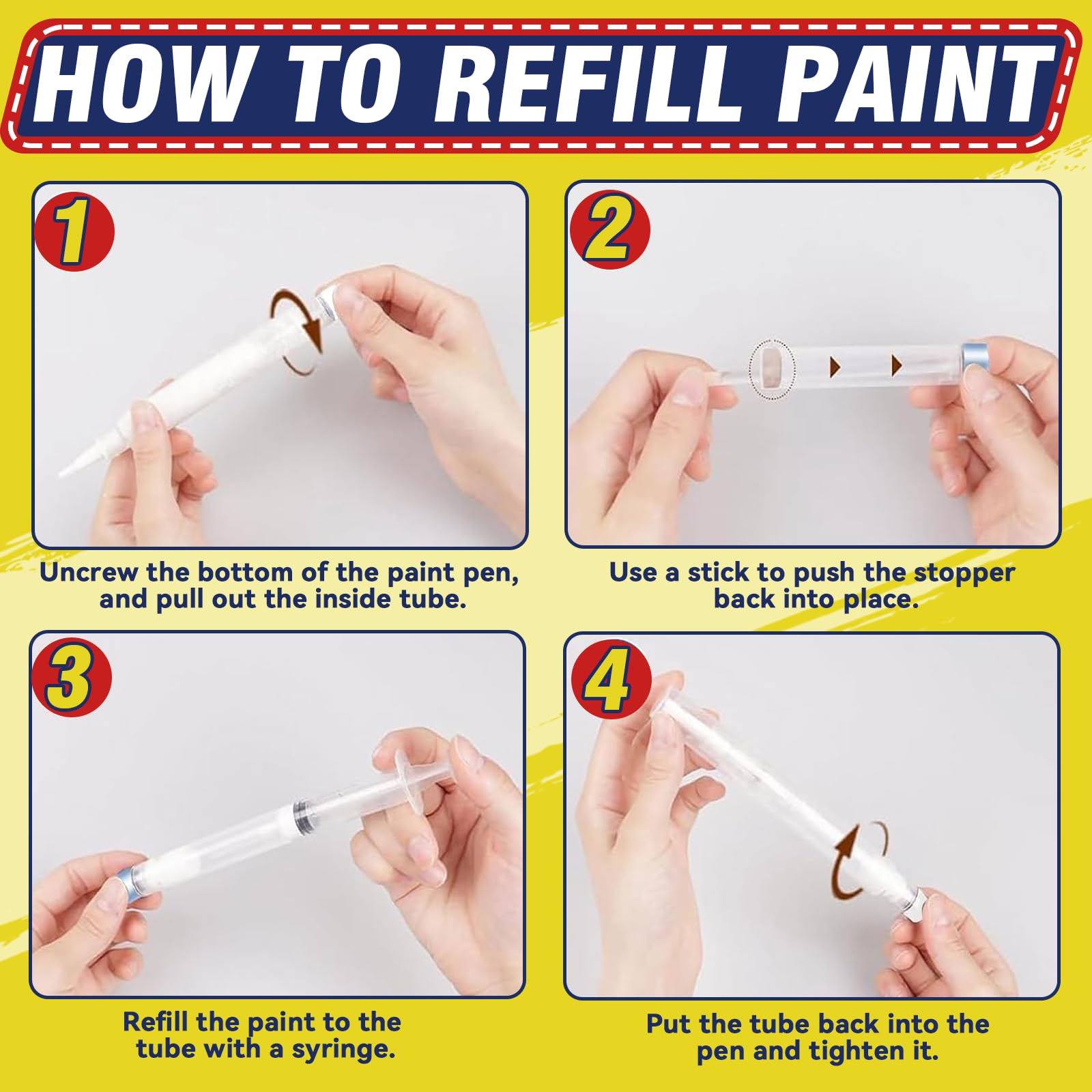 Touch Up Paint Pen Set of 3 - Refillable & Pressable Paint Markers for Walls, Furniture, Wood Floors, Windows & Cabinets - Perfect for Home DIY Repairs, Small Scratch Fixes and Surface Restoration Projects