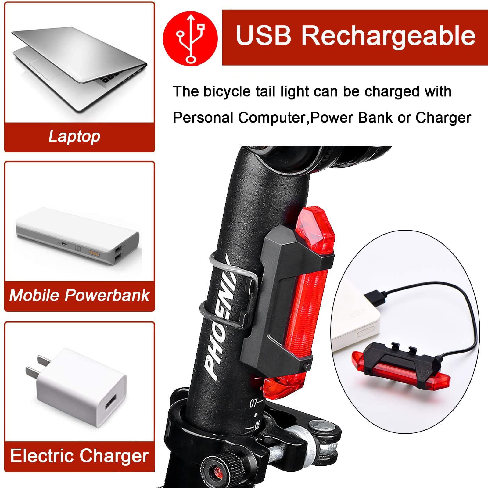 2 Pack USB Rechargeable LED Bike Tail Lights - Waterproof Bicycle Rear Safety Light with 4 Bright Modes for Night Cycling | Perfect for Men, Women & Kids on Road, MTB, Commuting and Outdoor Adventures