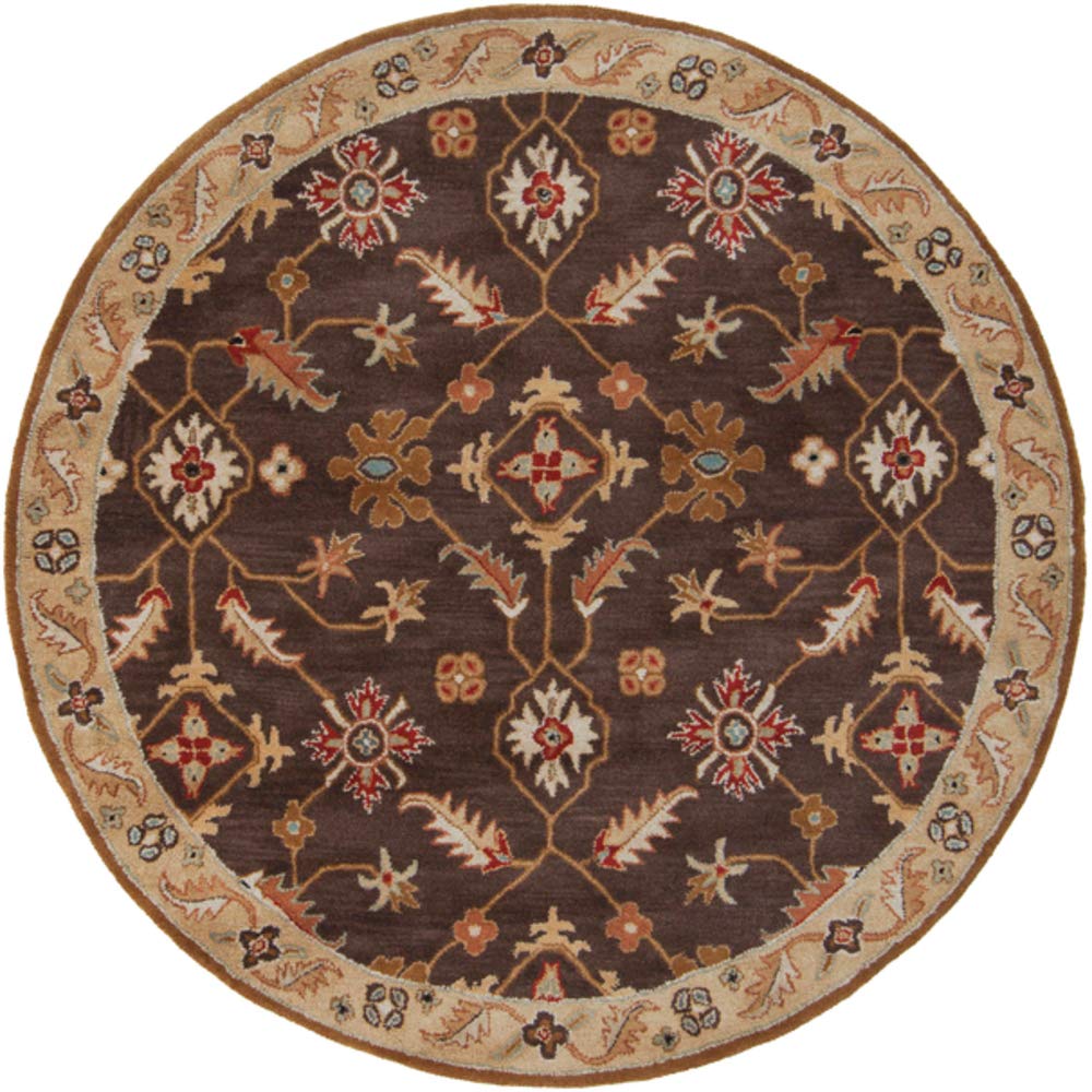 Surya Caesar CAE-1083 Handmade Wool Area Rug - 4' Round Traditional Espresso Brown Rug for Living Room, Bedroom & Dining Room - Soft & Durable 100% Wool Carpet for Home Decor