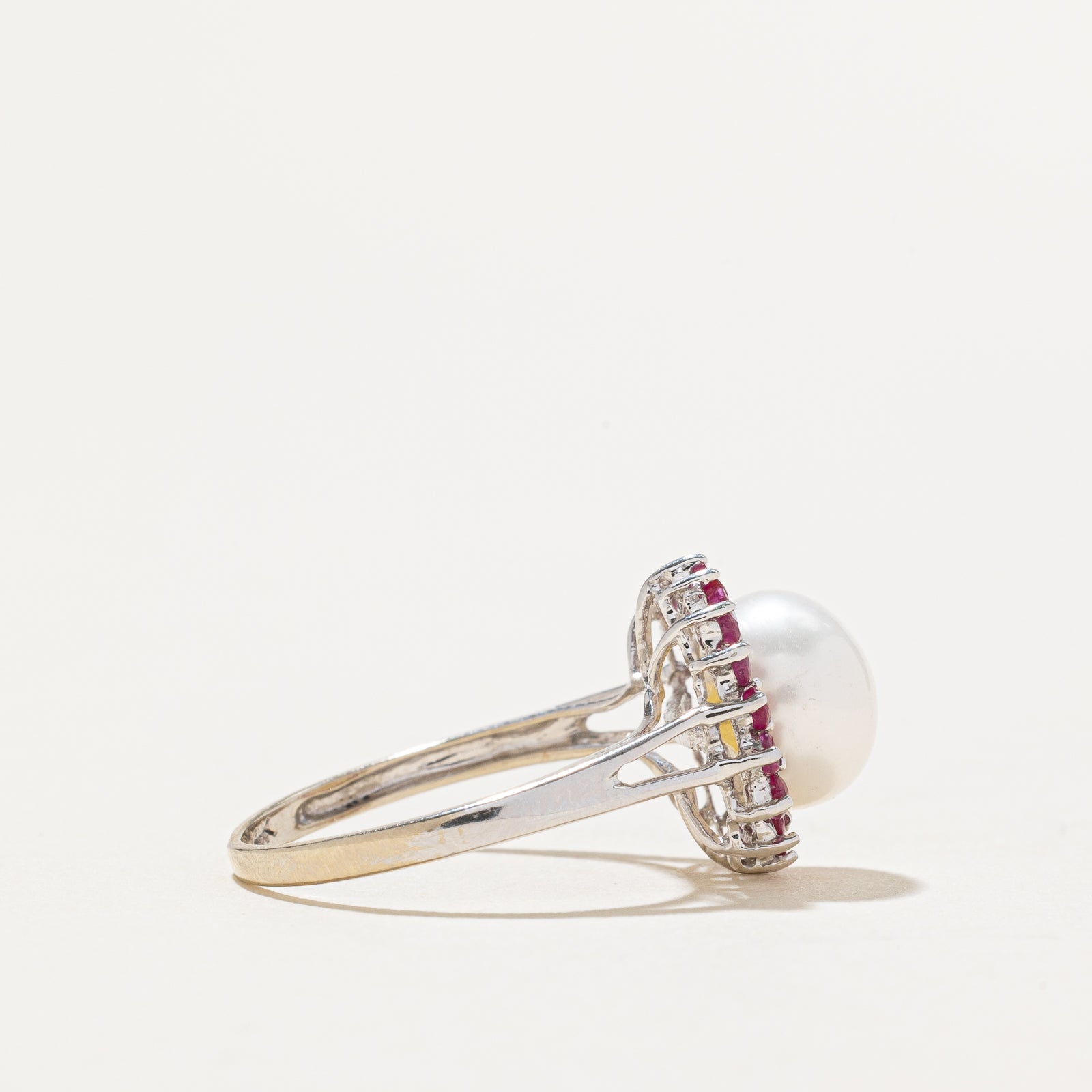 14K Ruby & Pearl Halo Ring - 0.27ctw Natural Gemstone Engagement Ring, Size 5 - Perfect for Valentine's Day, Anniversary & Wedding Gift
