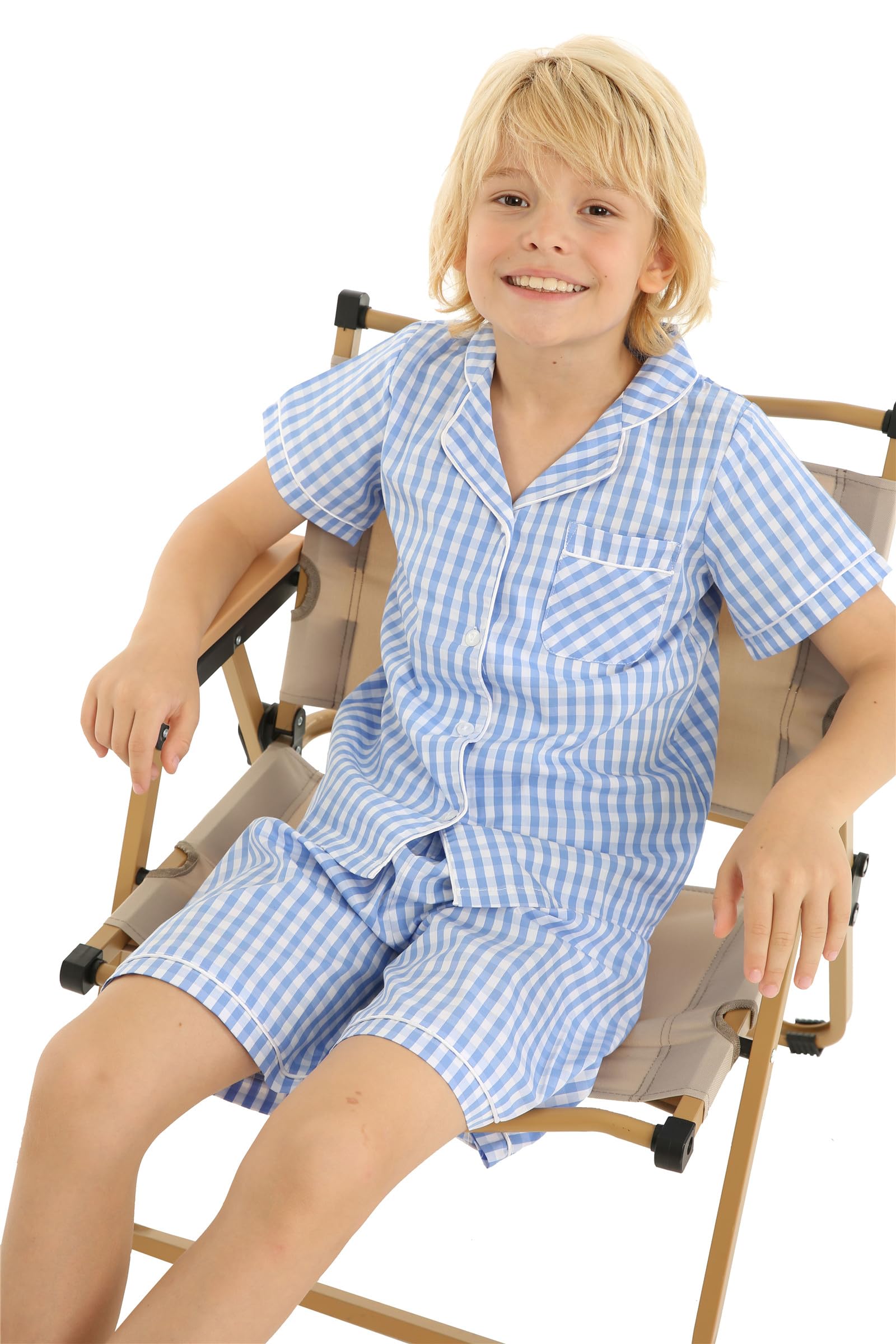 Kids Summer Pajama Set - Plaid Print with Cute Peter Pan Collar for Boys & Girls | Comfortable Sleepwear for Bedtime & Lounging