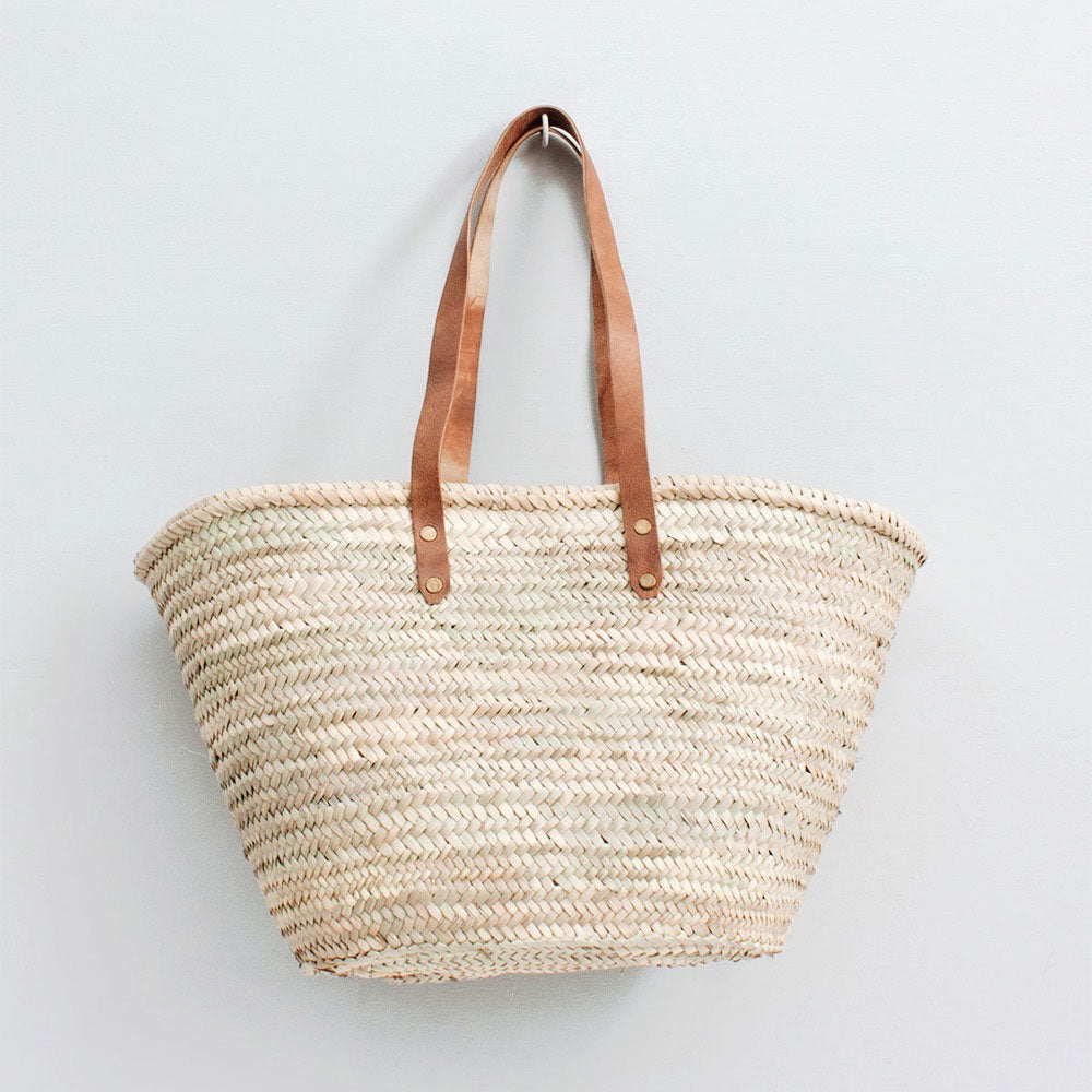 Eco-Friendly Palm Leaf Shopping Tote Bag with Genuine Leather Handles - Perfect for Groceries, Beach Trips & Farmers Market