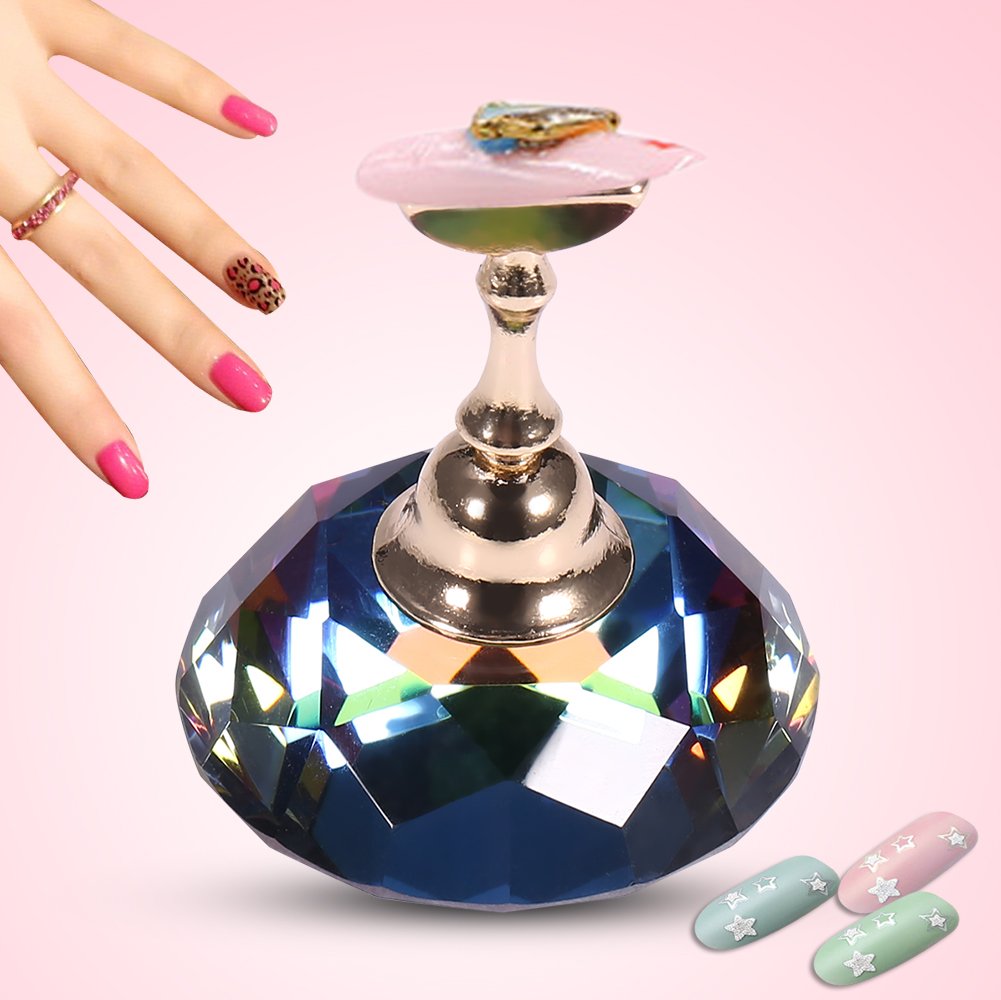 Premium Magnetic Nail Tip Stand Holder - Alloy Nail Art Display Base for Manicure Practice & Nail Design (Colorful Diamond Crystal) | Perfect for Salon Professionals, DIY Nail Artists & Beauty Training