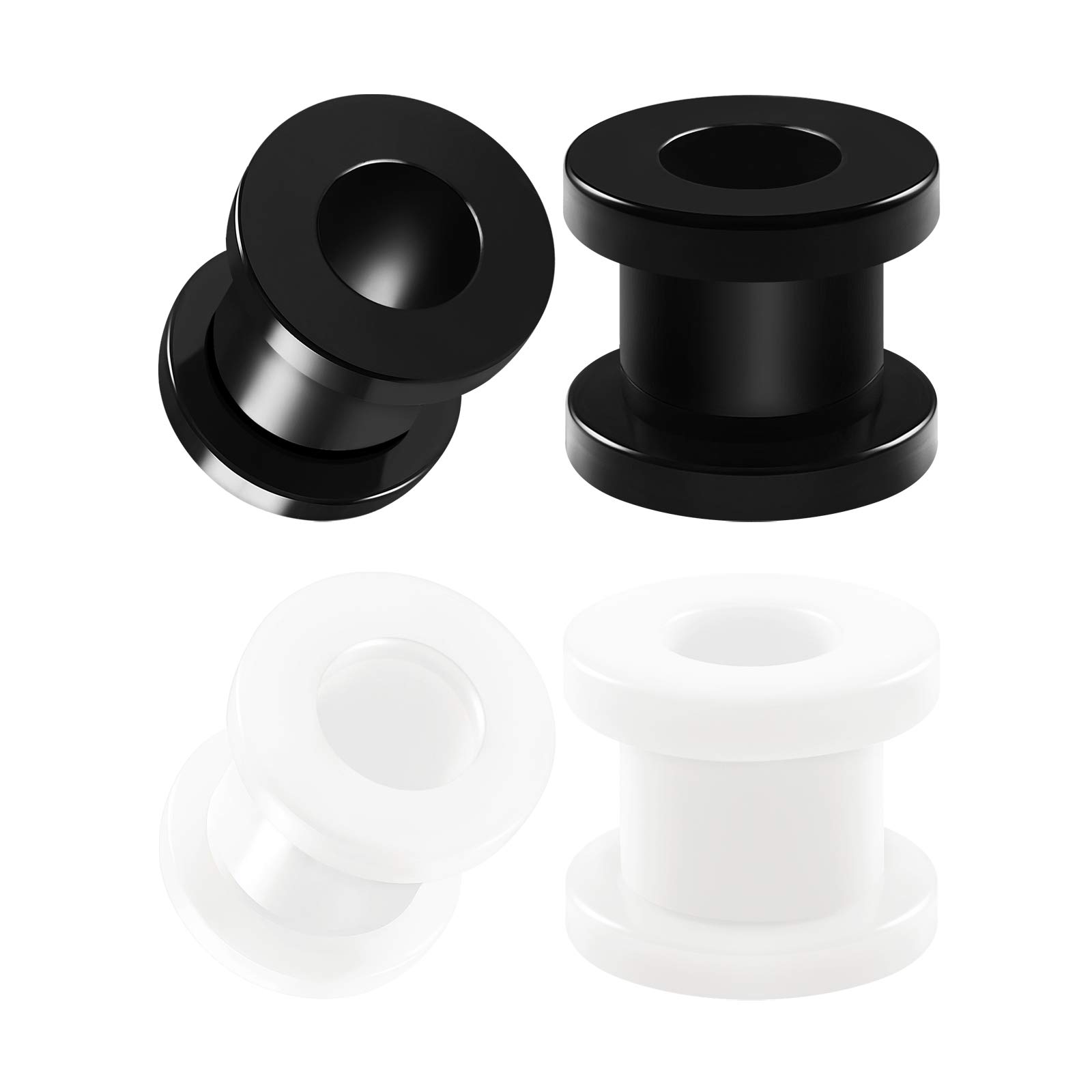 2 Pairs Acrylic Black & White Flesh Tunnel Ear Plugs - Screw-Fit Ear Stretchers for Gauged Piercings - Perfect for Lobe Stretching & Alternative Fashion Styles
