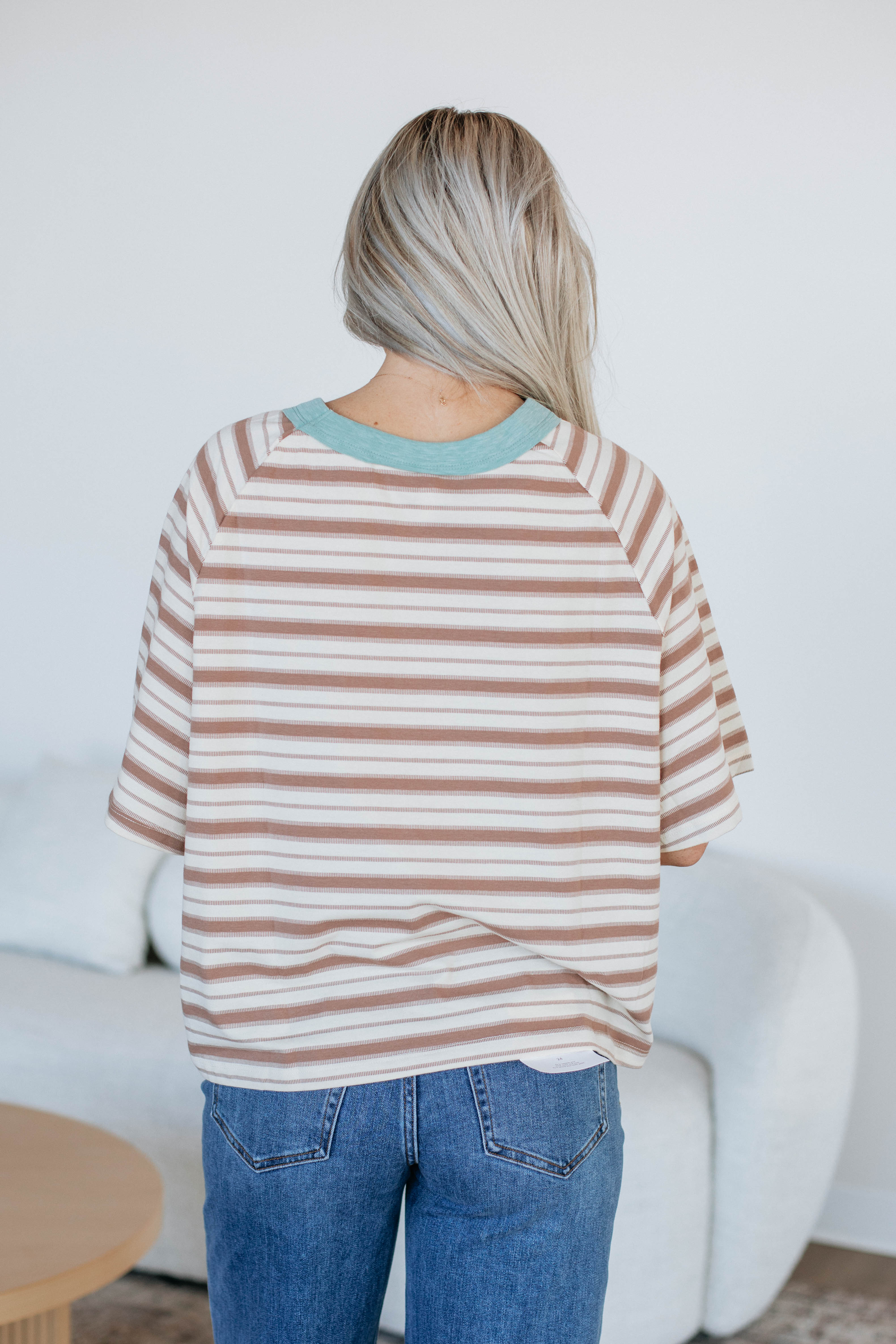 Lansen Women's Striped Casual Top in Taupe - Soft Comfortable T-Shirt for Everyday Wear, Work & Outings