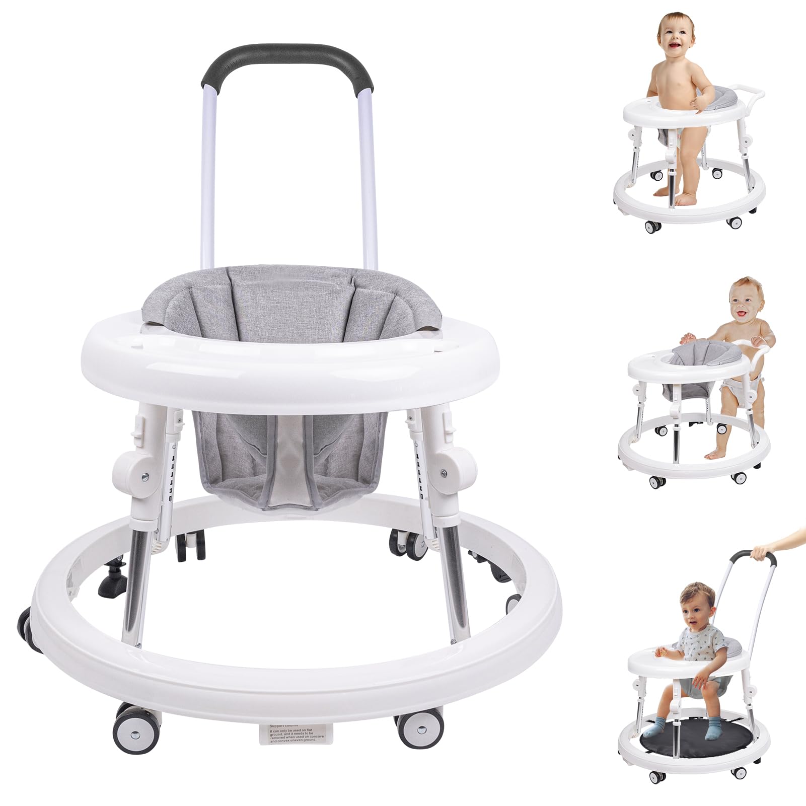 3-in-1 Foldable Baby Walker with Mute Wheels & Anti-Rollover Design - Adjustable Height (9 Gears) for Infants 6-18 Months | Push Handle & Footrest | Safe Activity Center for Boys & Girls | Perfect for Learning to Walk & Indoor Playtime