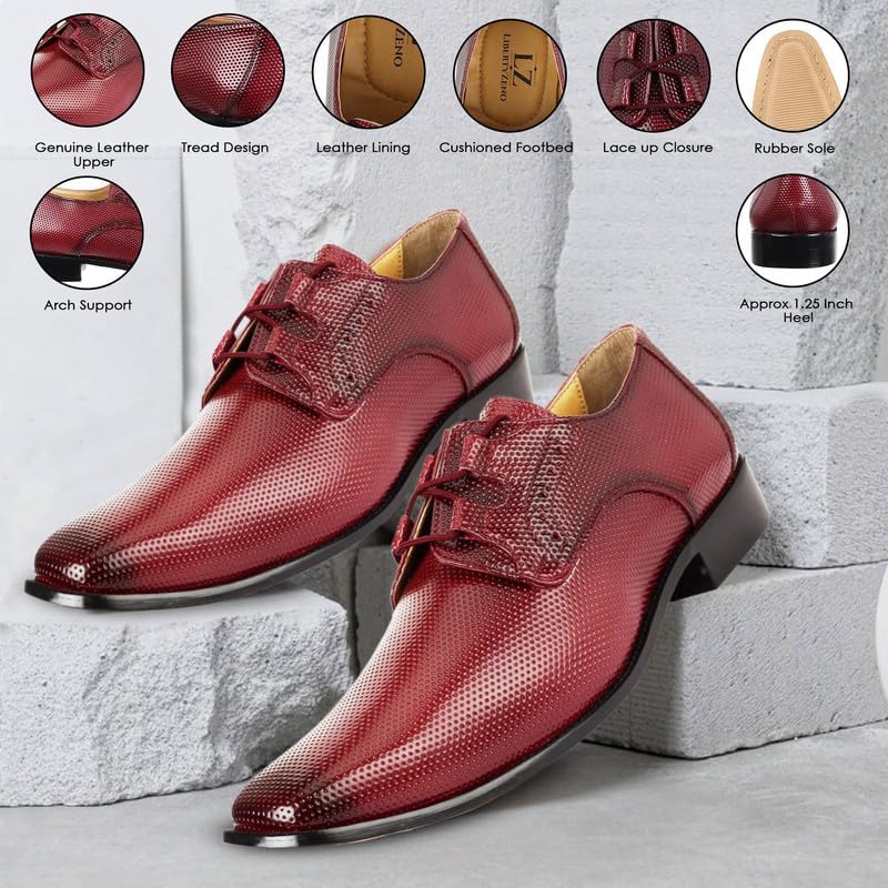 **LibertyZeno Men's Formal Dress Shoes - Plain & Animal Print Leather Lace-Up Oxfords for Business, Wedding & Easter Gifts**