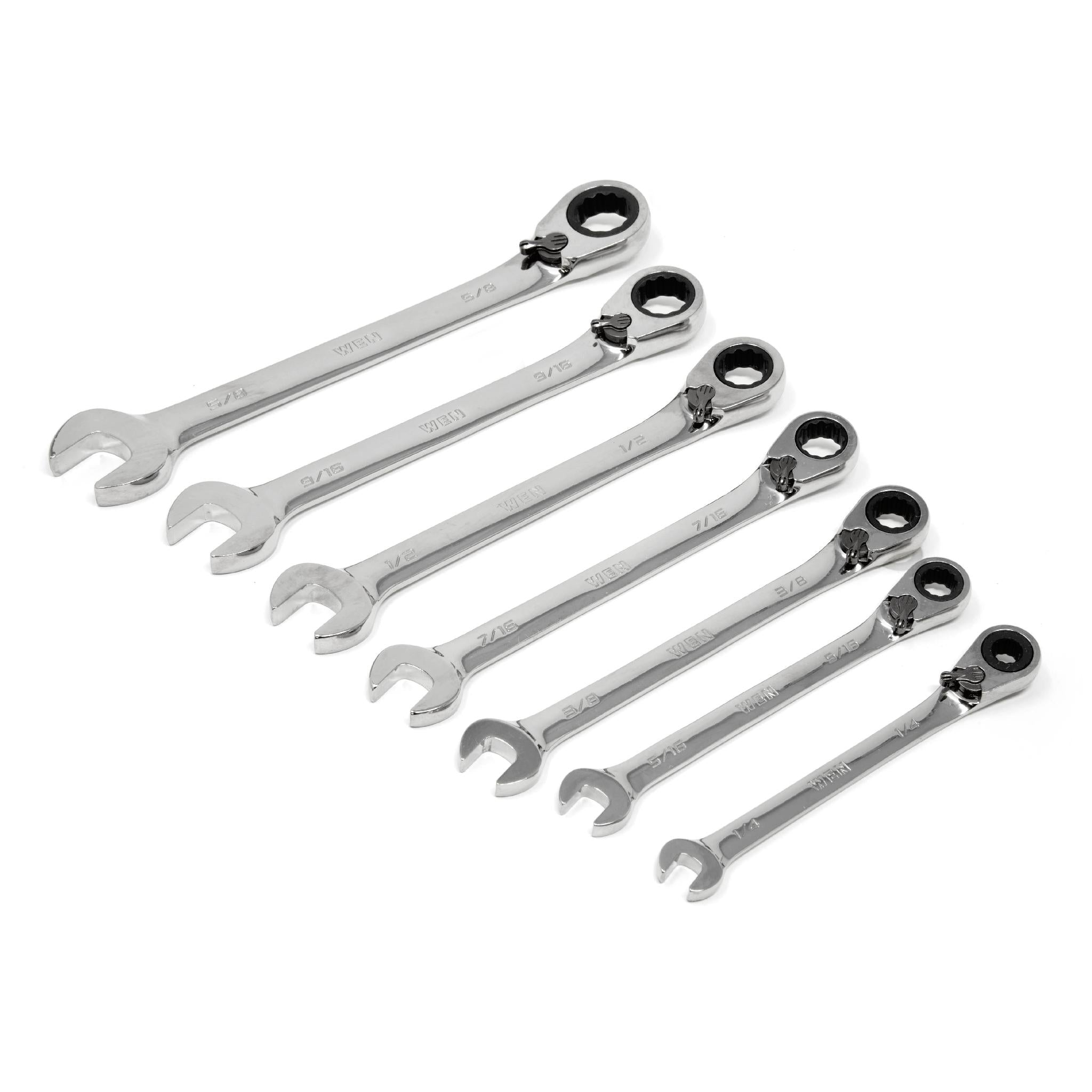 WEN WR132A 13-Piece Professional Grade Reversible Ratcheting SAE Combination Wrench Set with Storage Rack - Perfect for Automotive Repair, Machinery Maintenance & DIY Projects