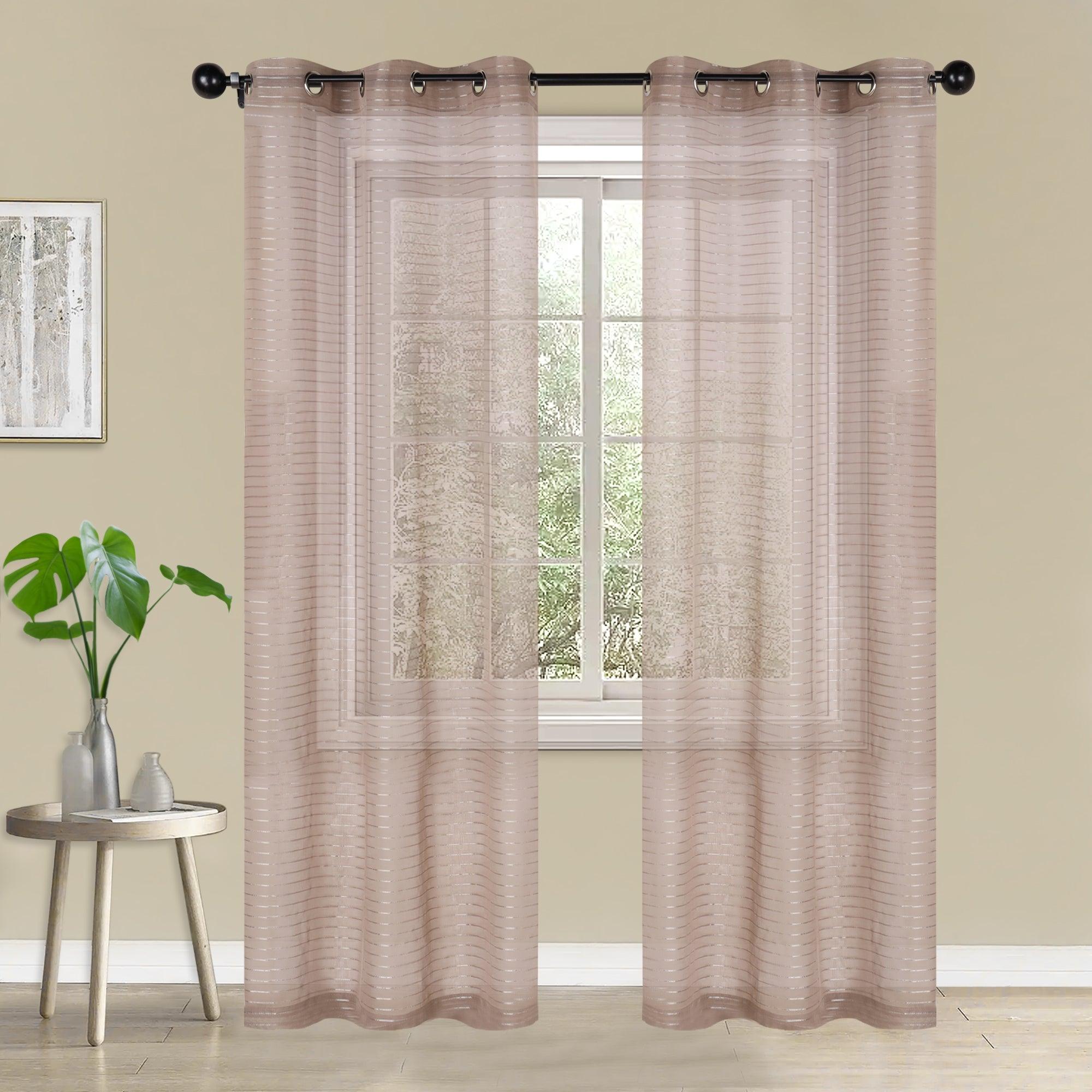Jackson Striped Sheer Window Curtain Panels - Set of 2 Panels, Light Filtering Sheer Curtains for Living Room, Bedroom, Kitchen - 84 Inches Long