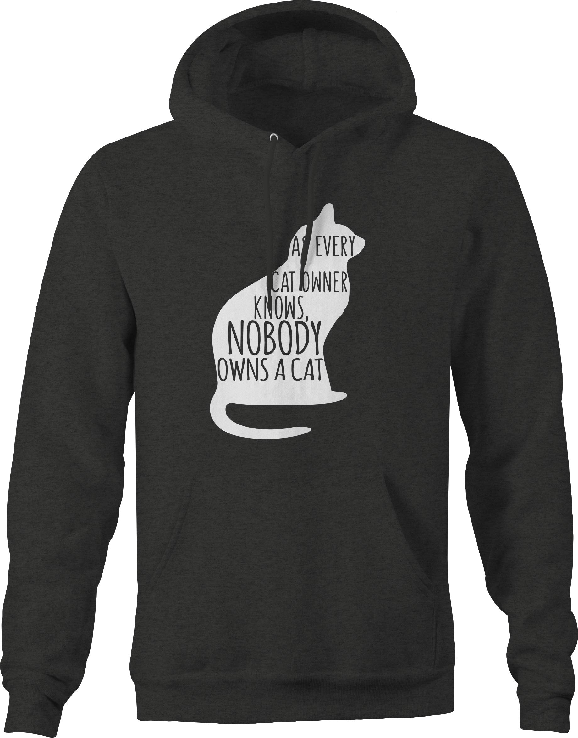 Funny Cat Lover Hoodie - 'As Every Cat Knows Nobody Owns A Cat' Graphic Sweatshirt for Men | Soft Gray Pullover | Perfect for Casual Wear & Cat Enthusiast Gifts