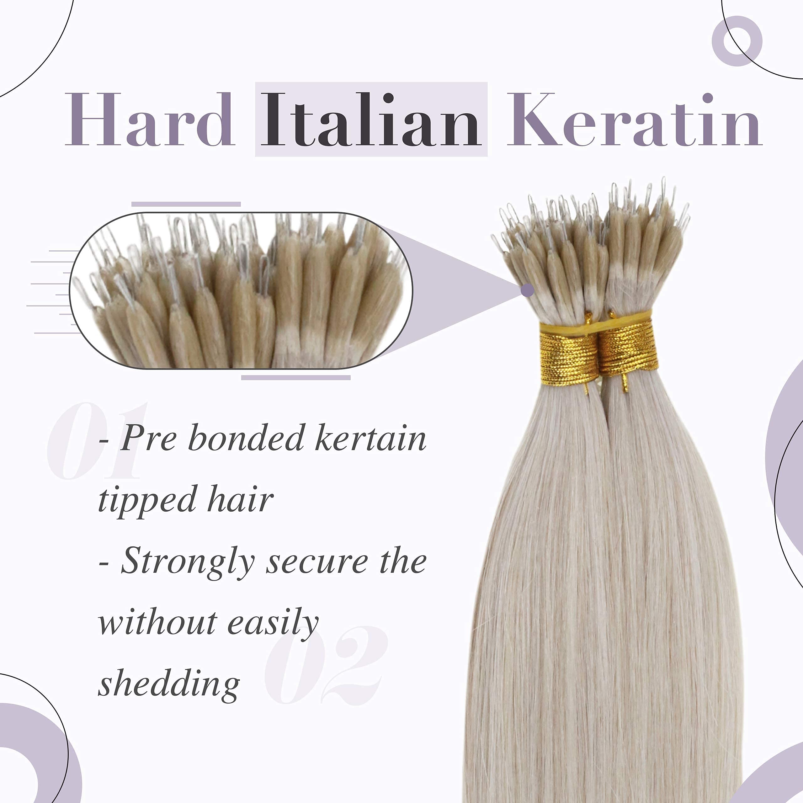 Hetto Blonde Nano Bead Hair Extensions 100% Human Hair - #60 Platinum Blonde 20 Inch 50g 50 Strands with Micro Loop for Seamless Blending | Perfect for Daily Wear, Parties & Special Occasions