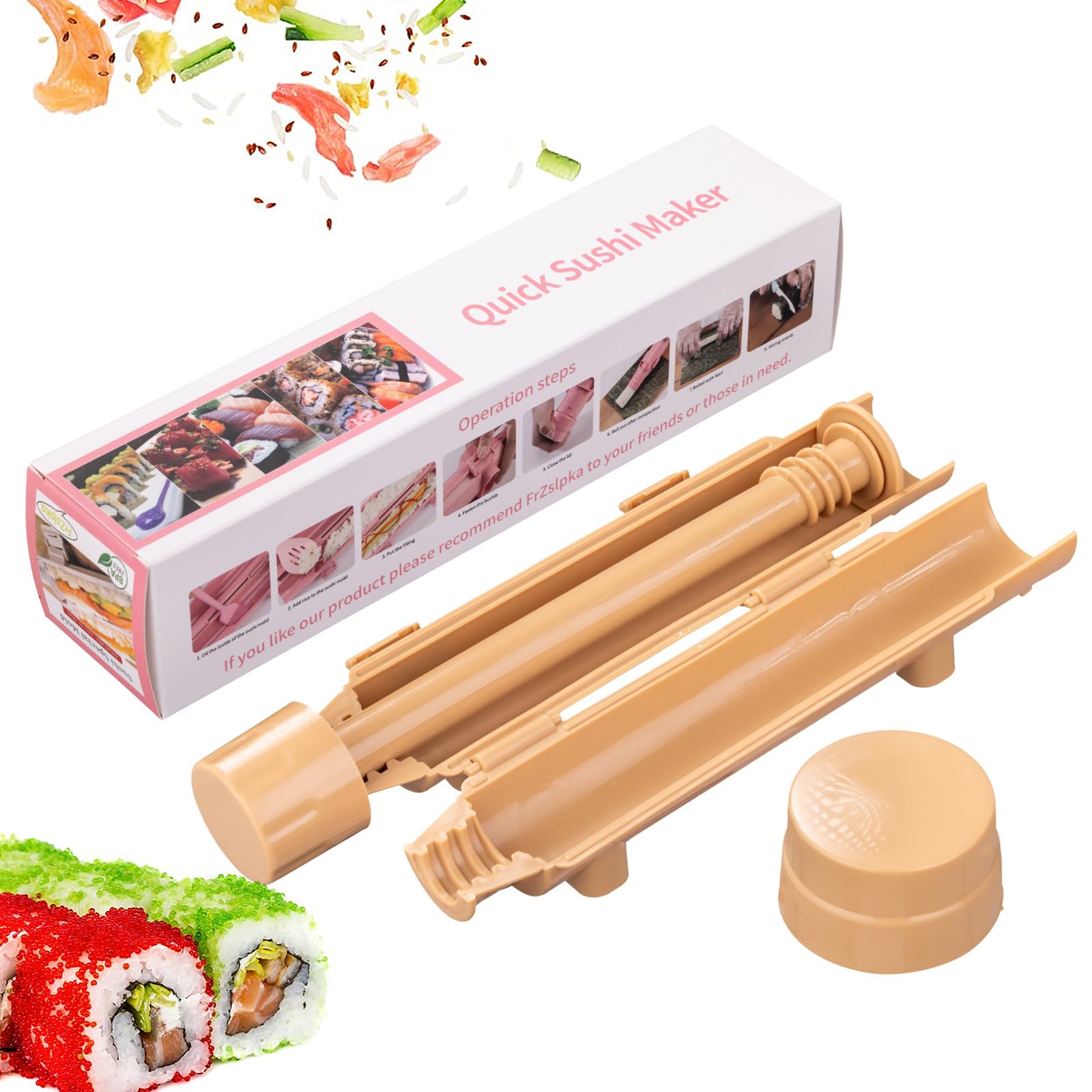 Premium Sushi Maker Kit - Non-Toxic BPA-Free Plastic Sushi Roller Bazooka for Beginners & Kids - Easy Homemade Sushi Making Tool - Perfect for Family Cooking, Parties & Japanese Cuisine Lovers