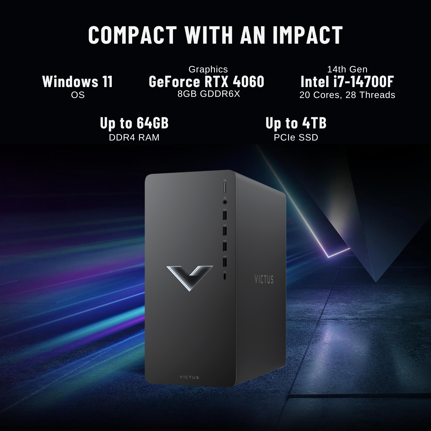 HP Victus Gaming Desktop PC - Intel Core i7, 16GB RAM, NVIDIA GeForce RTX 4060, 1TB SSD, Windows 11 Home (Black) | Powerful Gaming & Streaming Computer for Home & Office Use