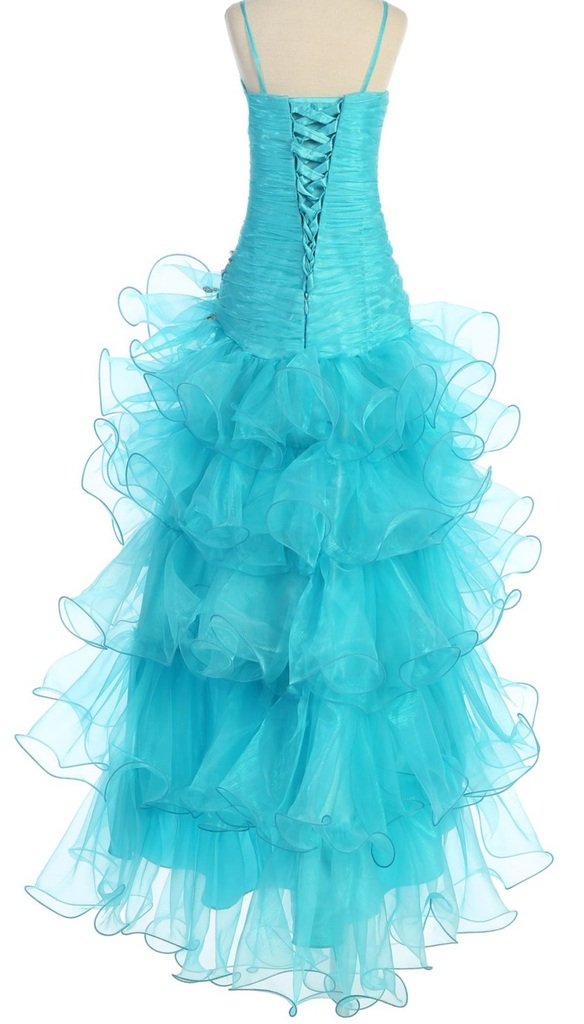 Crystal Beaded Organza Hi-Low Ruffled Flower Girl Dress for Special Occasions - Perfect for Weddings, Parties, and Pageants
