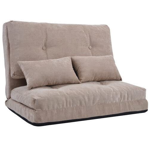 Adjustable Folding Futon Sofa Bed with 2 Pillows - Convertible Sleeper Couch for Small Spaces, Guest Room & Living Room Comfort