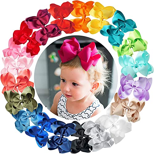 20 PCS Large Hair Bows for Girls - 6 Inch Colorful Ribbon Hair Clips with Alligator Clips | Hair Accessories for Toddlers, Kids & Women | Perfect for Parties, School, Weddings & Daily Styling