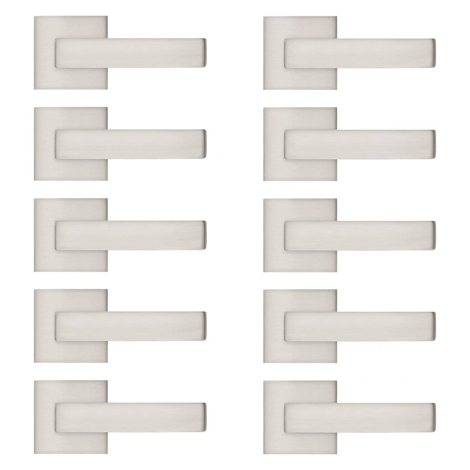 Probrico 10-Pack Square Dummy Door Levers - Non-Turning Single Side Pull Handles for Closets & French Doors, Satin Nickel Finish, Easy Installation - Perfect for Home, Office & Commercial Spaces