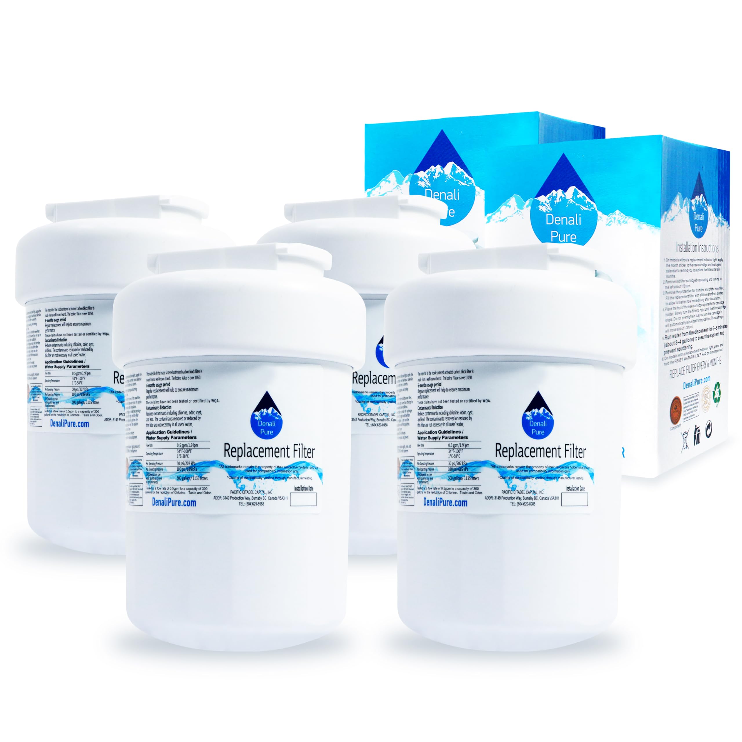 4-Pack GE MWF/MWFP Refrigerator Water Filter Replacement - Compatible with General Electric PSS26LSRFSS, Fridge Water Filter Cartridge for Clean Drinking Water - Perfect for Home, Office, and RV Use