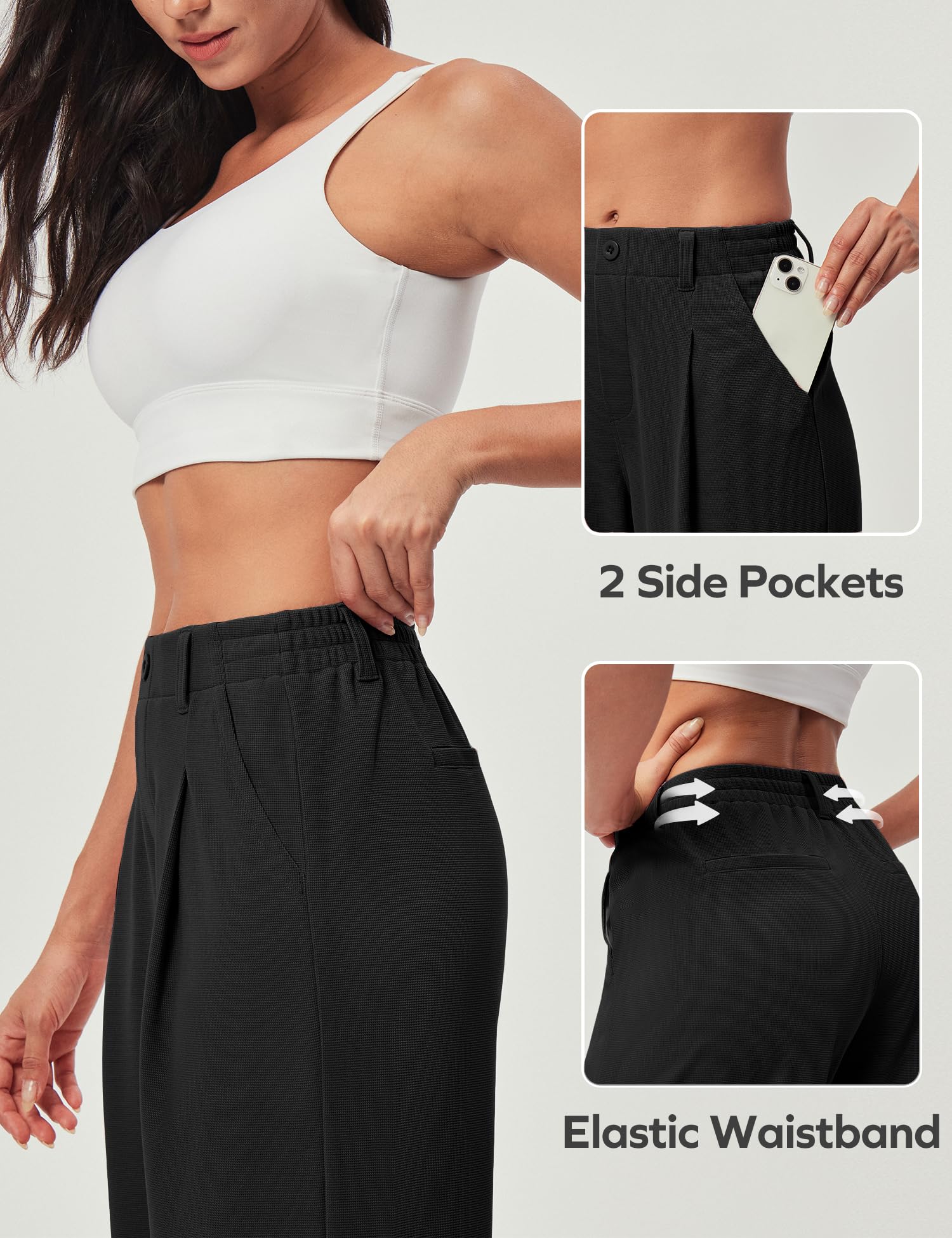 Ewedoos Women's Wide Leg Stretchy Work Pants - High Waisted Business Casual Slacks with Waffle Texture (26''/28'' Inseam) - Perfect for Office Wear, Business Meetings & Professional Outfits