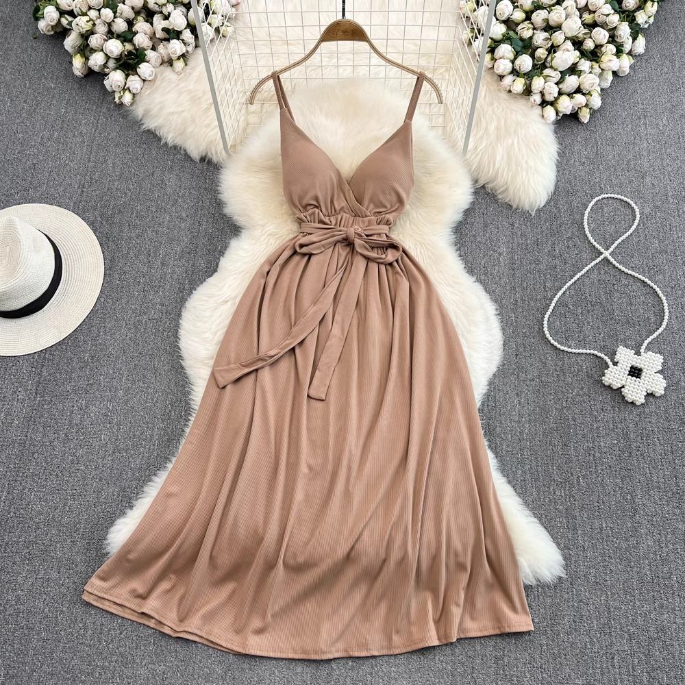 Korean Style Backless Bowknot Sling Sexy Midi Skirt for Women - Elegant Party Dress, Clubwear & Date Night Outfit - Perfect for Summer Beach, Vacations & Special Occasions