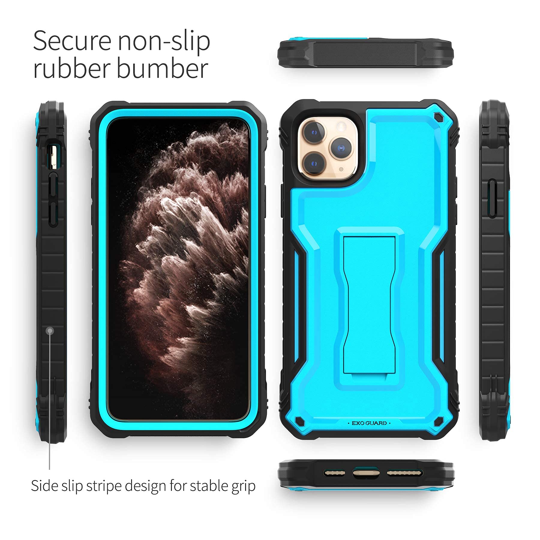 ExoGuard Rugged Shockproof Full-Body Case with Built-in Screen Protector & Kickstand for iPhone 11 Pro Max (Blue) - Perfect for Outdoor Activities, Sports & Daily Protection
