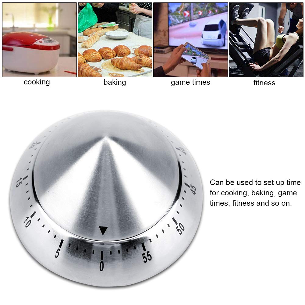 60 Minute Stainless Steel Mechanical Kitchen Timer - Cone Shaped Countdown Cooking Timer for Baking, Roasting & Meal Prep (Silver) | Perfect for Home Chefs & Professional Kitchens