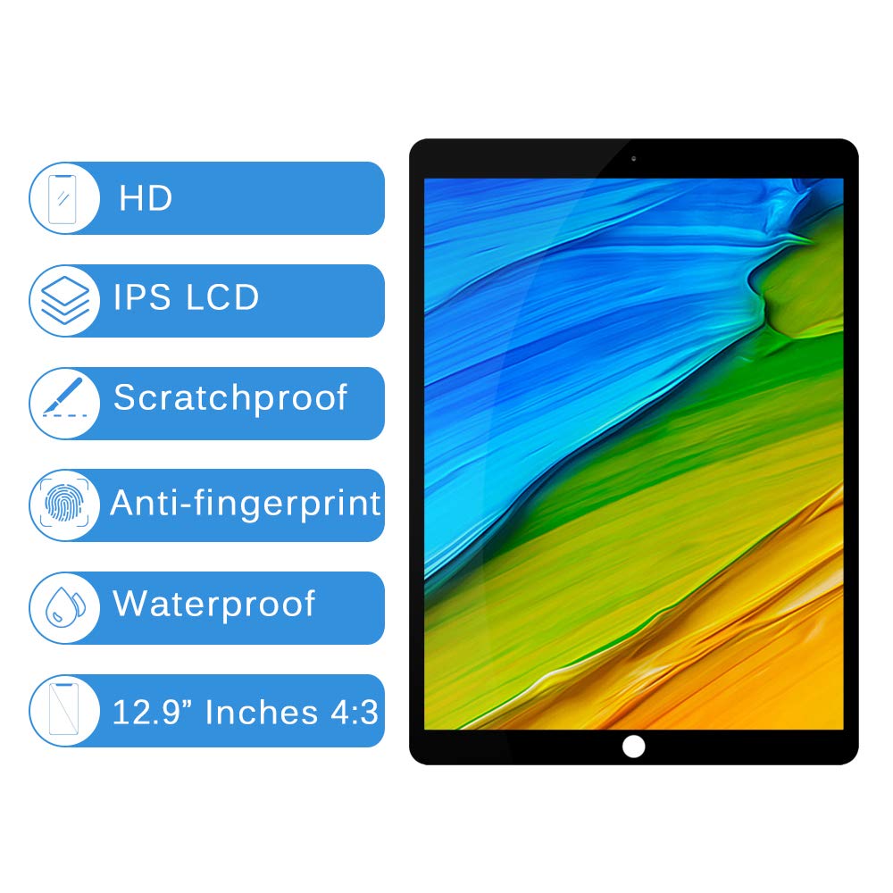 iPad Pro 12.9 1st Gen Screen Replacement Kit (A1652/A1584) - LCD Digitizer Touch Display Assembly + IC Connector PCB Flex Cable (Black) | Perfect for DIY Repair & Home Fixing Projects