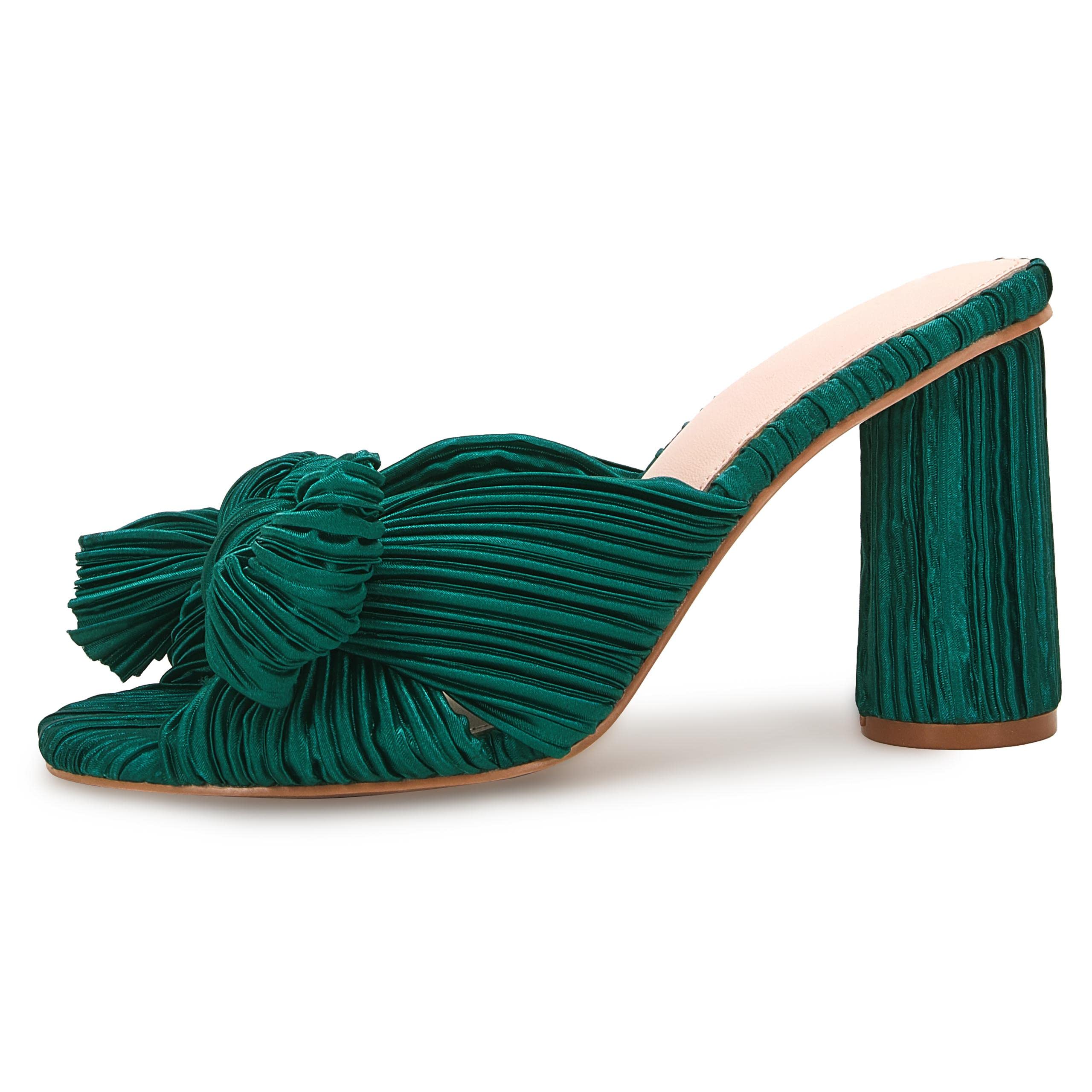 VETASTE Women's Pleated Bow Knot Heeled Sandals - Comfortable Slip-On Open Toe Block Chunky Heel Slides for Wedding, Bridal, Party & Dress Occasions | Perfect for Bridesmaids, Prom & Formal Events
