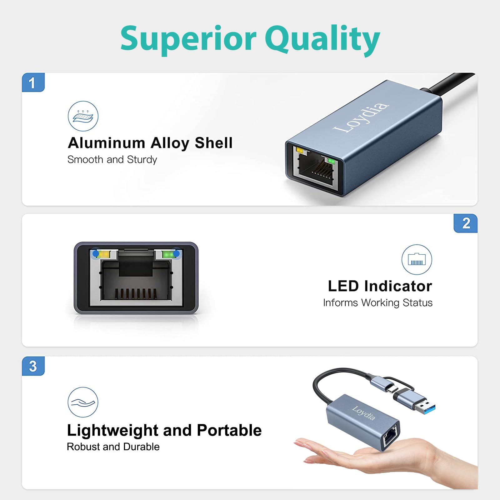 USB C to Ethernet Adapter, USB 3.0 to RJ45 Gigabit LAN Network Adapter (1000Mbps) for MacBook Pro/Air 2017-2023, iPhone 15 Pro/Pro Max, iPad Pro - Fast Wired Internet Connection for Gaming, Streaming & Home Office