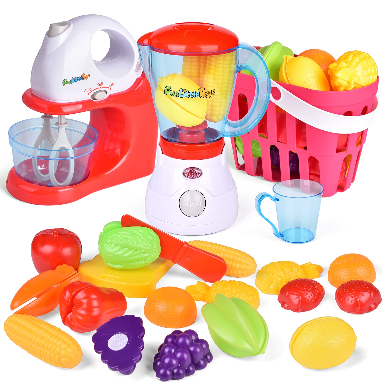 **Fun Little Toys Kids Pretend Play Kitchen Set with Mixer, Blender, Play Foods & Accessories - Educational Learning Gift for Boys & Girls - Perfect for Christmas, Birthday & Role-Playing Games**
