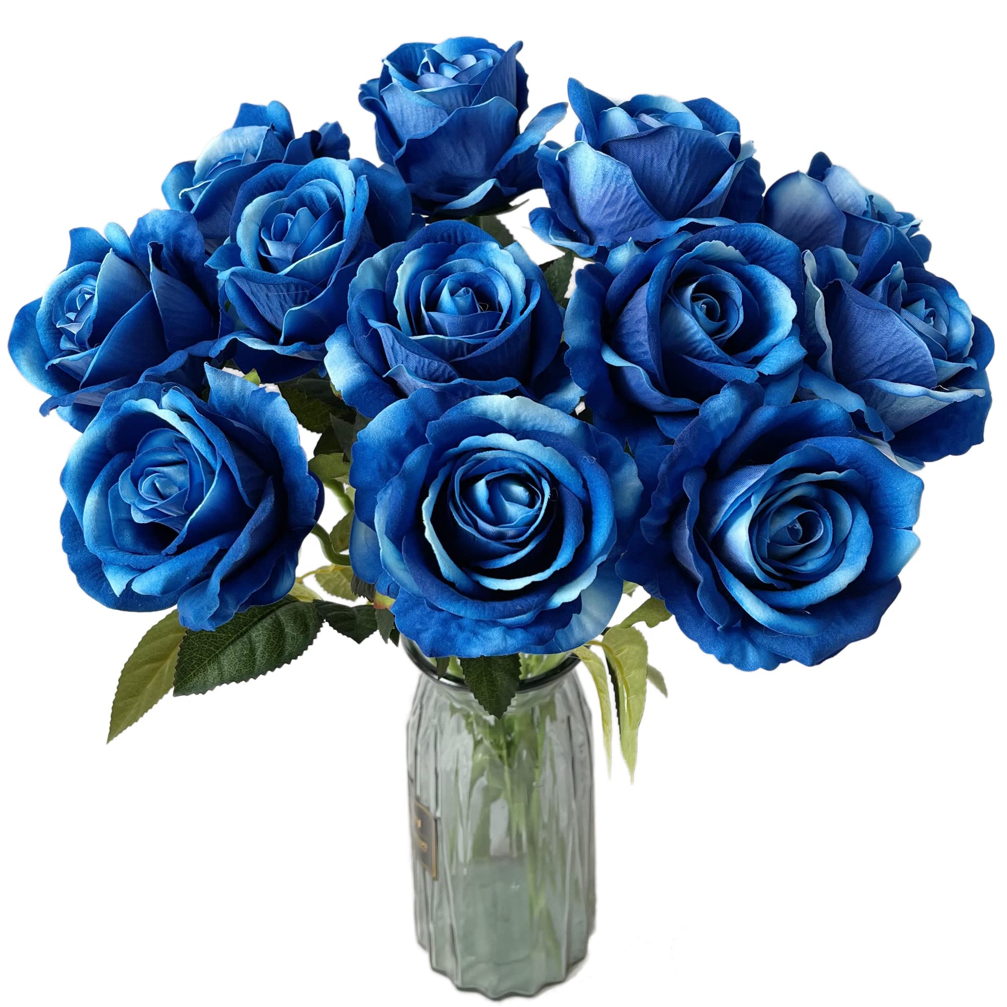 12 Pcs Artificial Silk Rose Flowers - Real Touch Faux Roses with Stems for Home Decor, Wedding Bouquets, Party & Garden Floral Arrangements - Blue Roses for Centerpieces, DIY Crafts, and Romantic Gifts