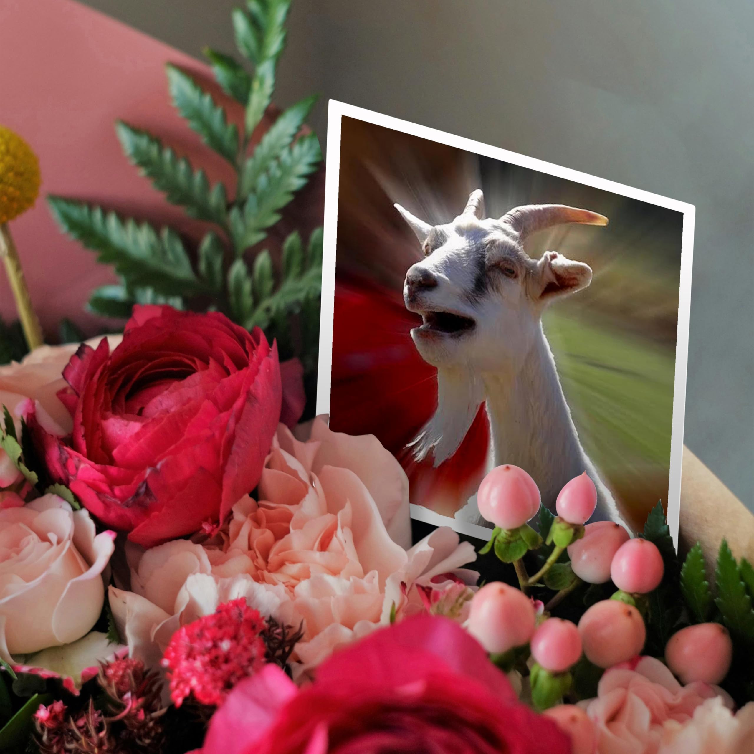 3D Rose Funny Talking Goat Photography Greeting Cards - 12 Pack Animal Themed Blank Note Cards for Birthday, Thank You & Holiday Occasions