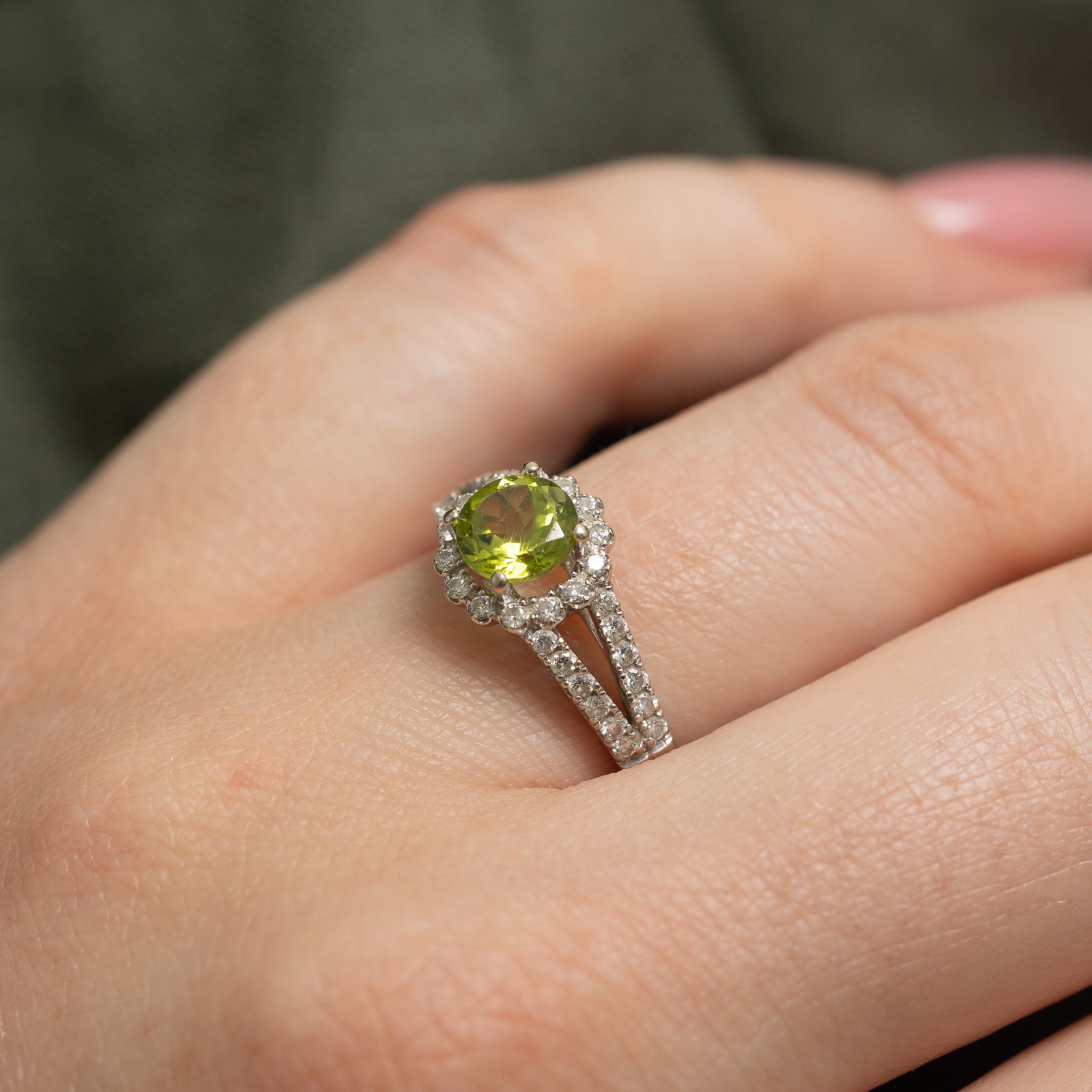 Peridot & Diamond Halo Ring - 0.90ct Peridot with 0.34ctw Diamond Accents - Size 5.75 - Elegant Birthstone Jewelry for Women, Perfect for Engagement, Anniversary & Special Occasion Gifts