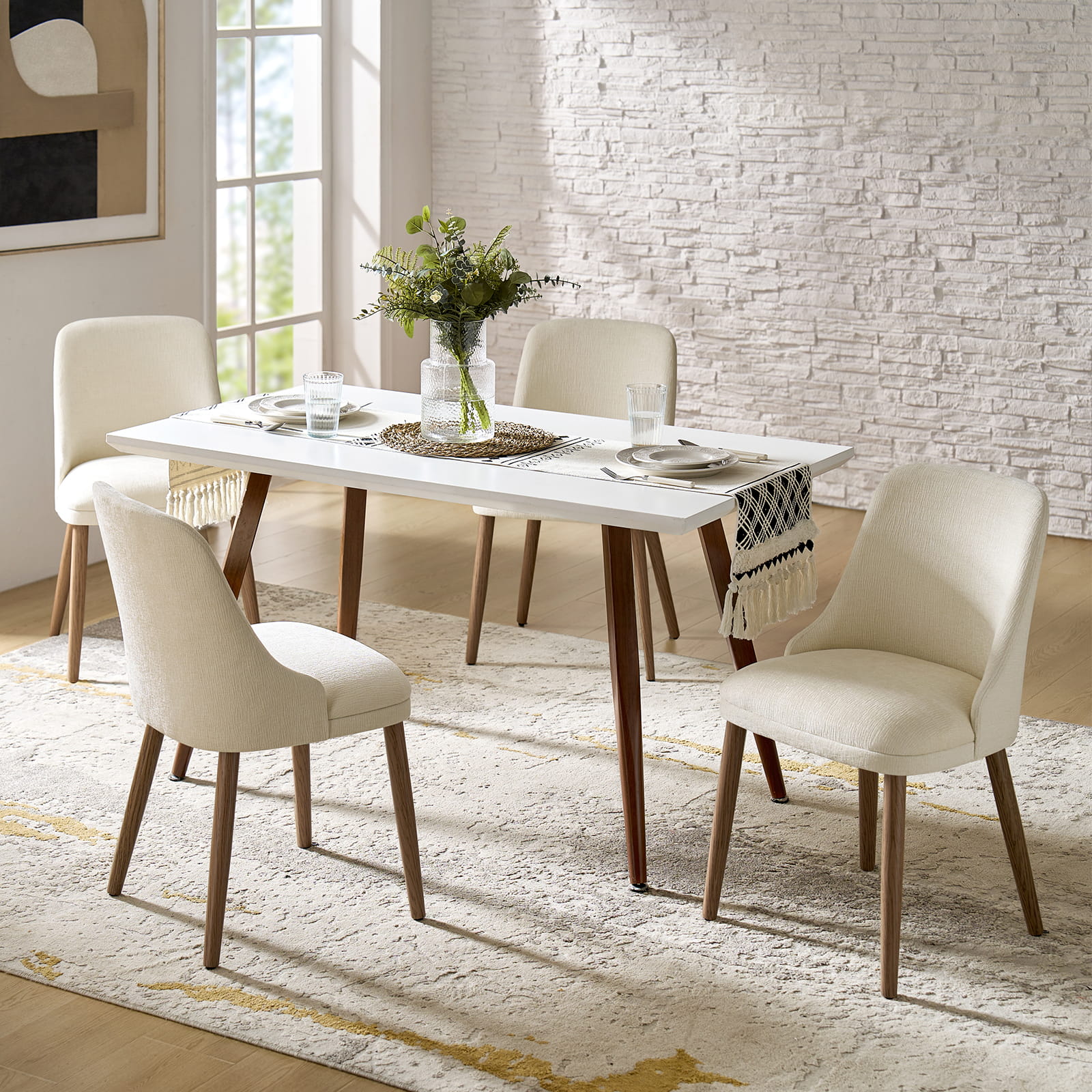 Zara Dining Chairs Set of 2/4/6 - Modern Curved Backrest with Natural Wood Legs & Plush Cushion - Perfect for Kitchen, Dining Room, or Breakfast Nook