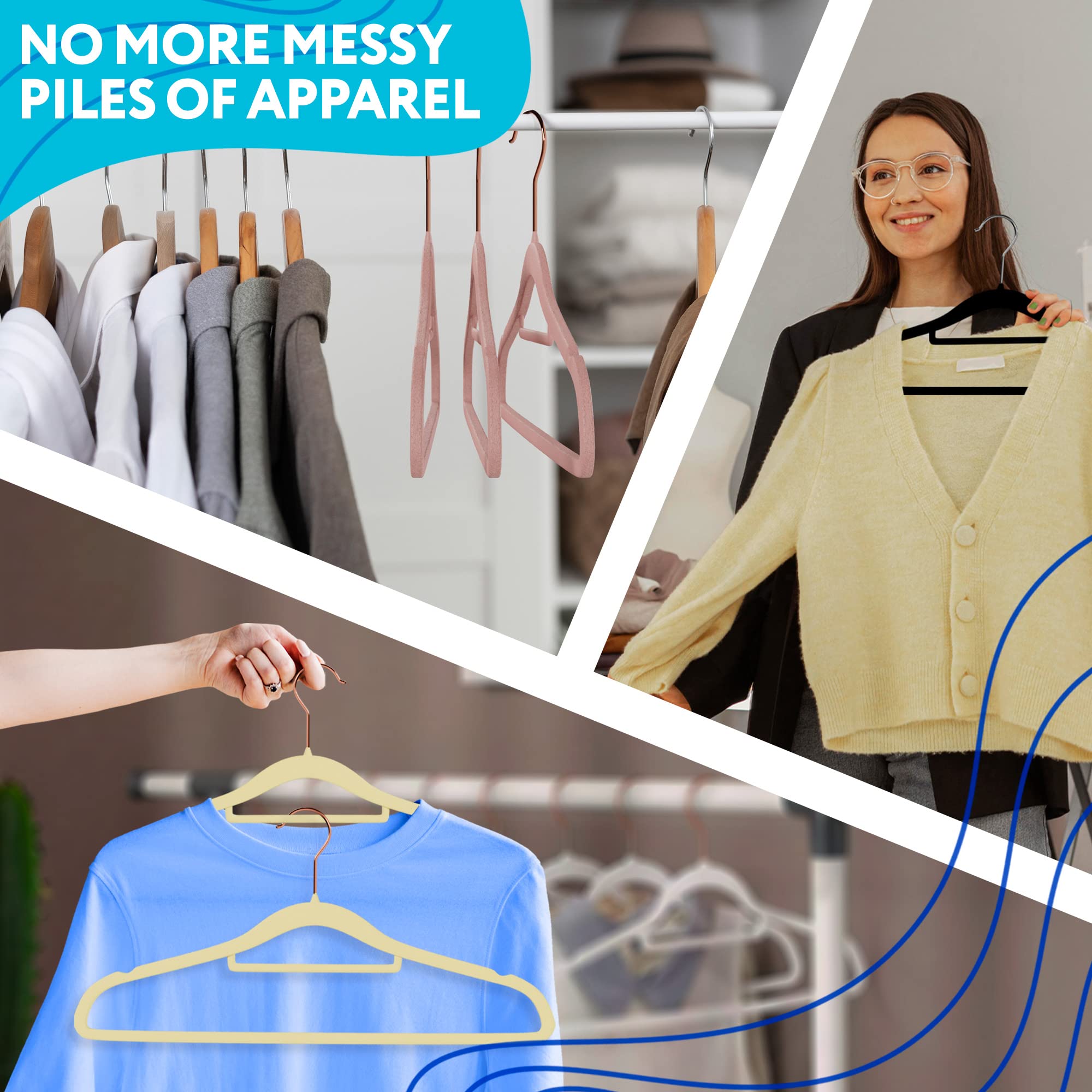 150 Pack Black Velvet Non-Slip Hangers with 360° Rotating Chrome Hook & Notched Shoulders - Space Saving Closet Organizer for Dresses, Coats & Delicate Clothing