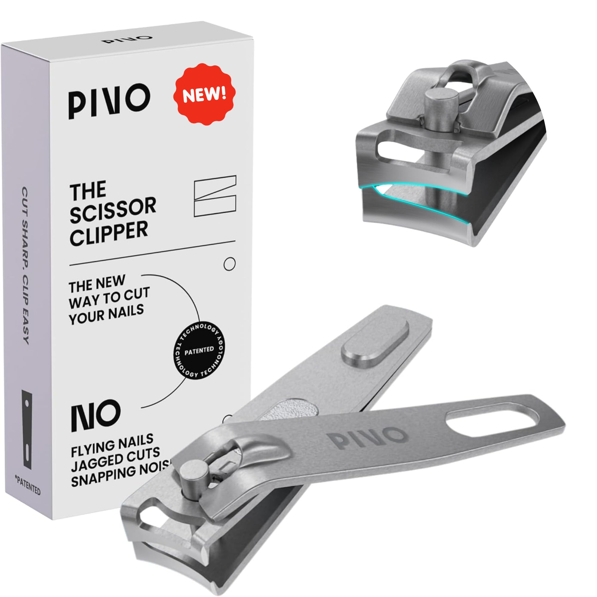 PIVO Professional Nail Clipper & Scissor Hybrid - Ultra Sharp Curved Fingernail Trimmer for Women & Men - Perfect for Manicure, Pedicure and Home Nail Care - Easy to Use Salon Quality Nail Cutter for Daily Grooming