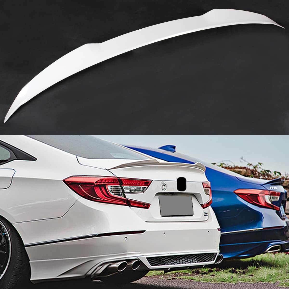 JDM Sleek Style Trunk Lid Spoiler Painted White Pearl for 2018-2021 Honda Accord - Enhance Your Car's Aerodynamics & Style for Daily Driving & Performance