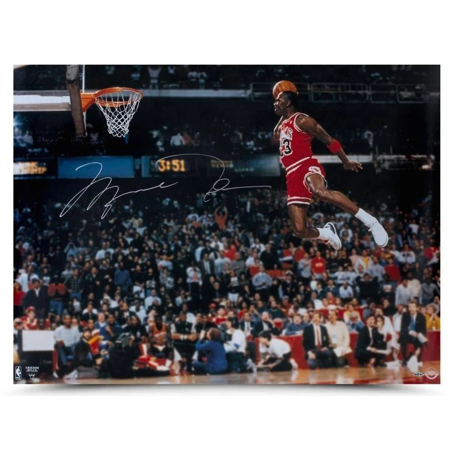 Michael Jordan Signed Slam Dunk 30x40 Framed Photo with UDA COA - Upper Deck Authenticated Autograph - Perfect for Sports Memorabilia Collectors & Basketball Fans Decor