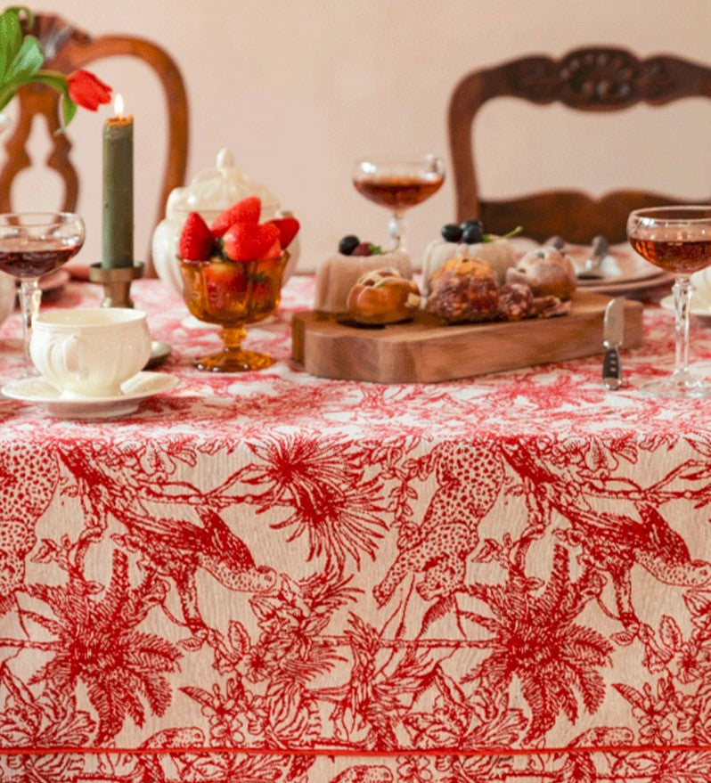 Jungle Animals Leopard Parrot Print Tablecloth - Modern Rectangle & Large Square Table Cover for Dining Room, Home Decor, Christmas Party | Waterproof & Washable for Indoor/Outdoor Use