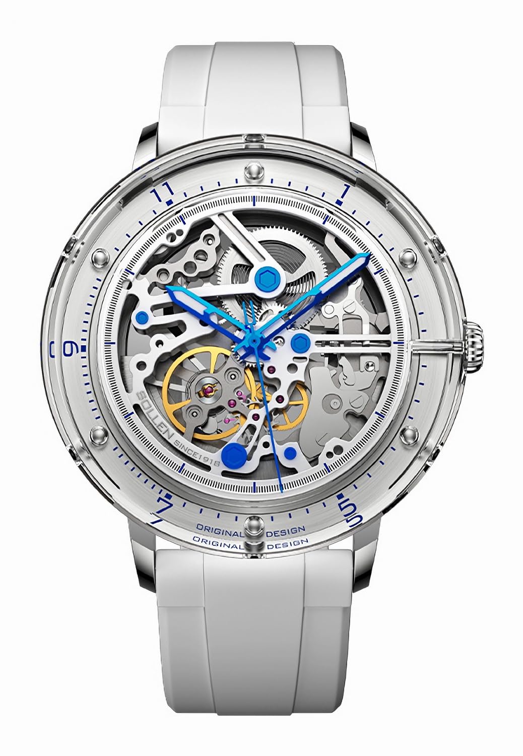 SOLLEN Men's Automatic Mechanical Watch with Clear Glass, Silicone Strap & Luminous Hands - 42.5mm Water Resistant (3ATM) Dress Watch for Business, Casual & Outdoor Activities