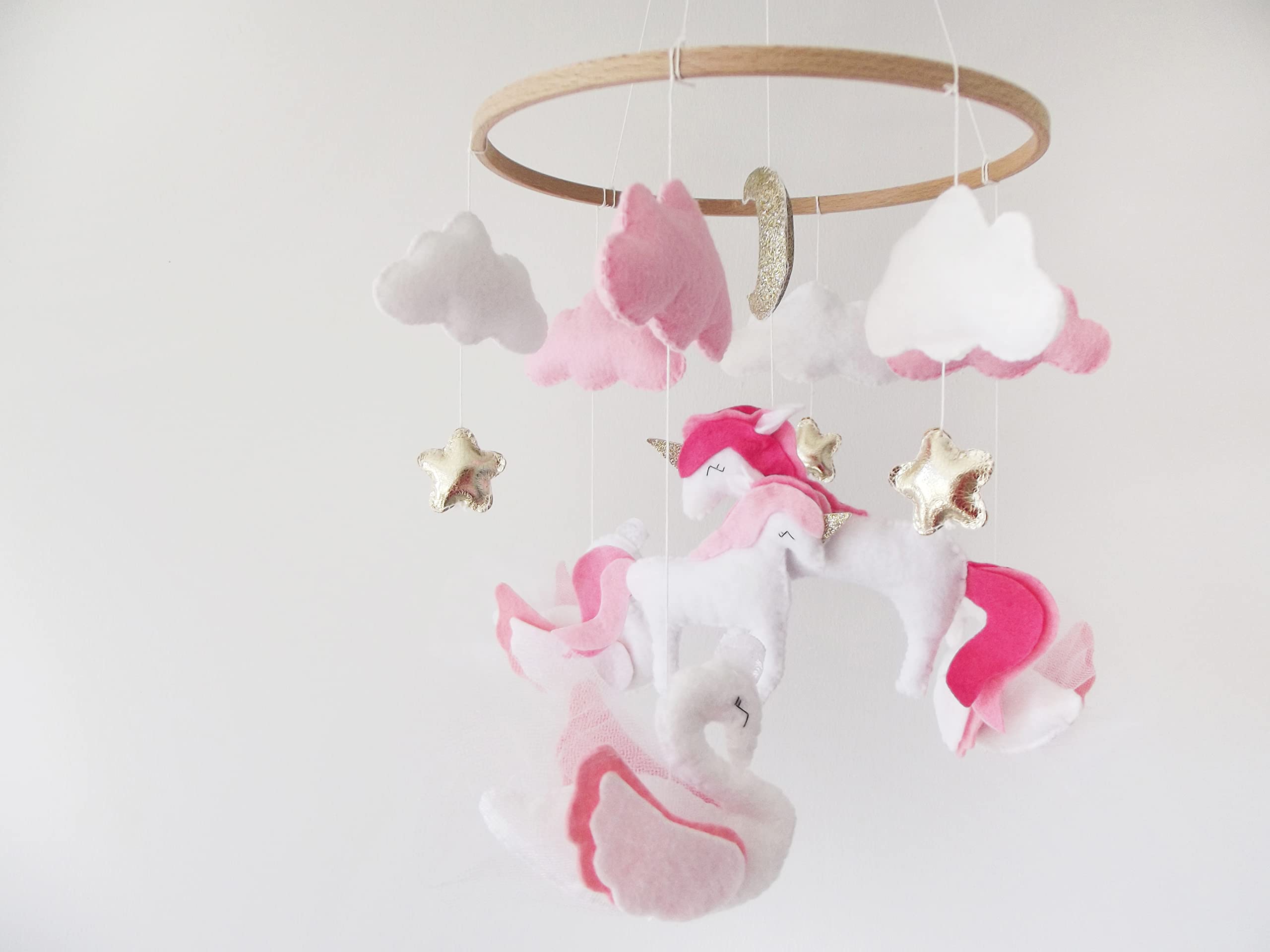 **Pink Swan Unicorn Baby Mobile for Nursery - Crib Mobile with Clouds & Stars - Perfect Baby Shower Gift for Girls, Newborns & Toddlers (Ideal for Bedroom Decor & Soothing Baby to Sleep)**