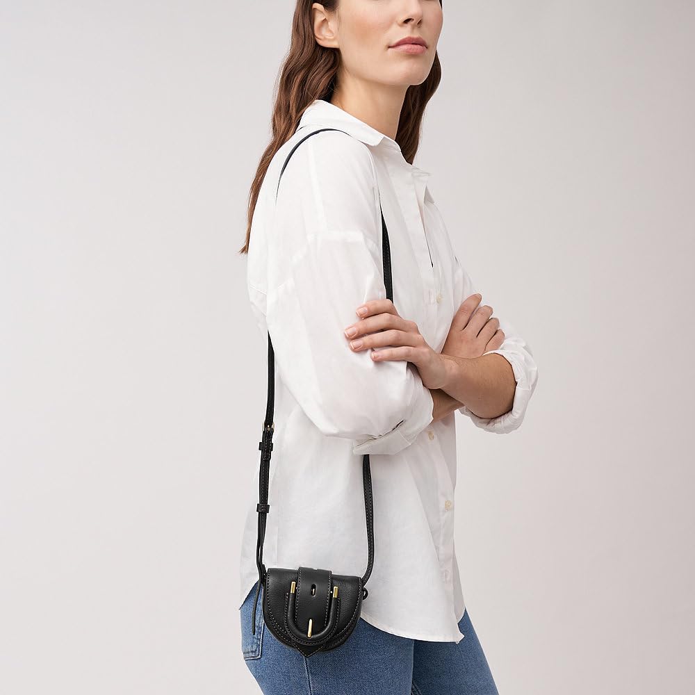 Fossil Women's Harwell Medium Black Leather Shoulder Bag - Stylish Crossbody Purse for Work, Travel & Everyday Use