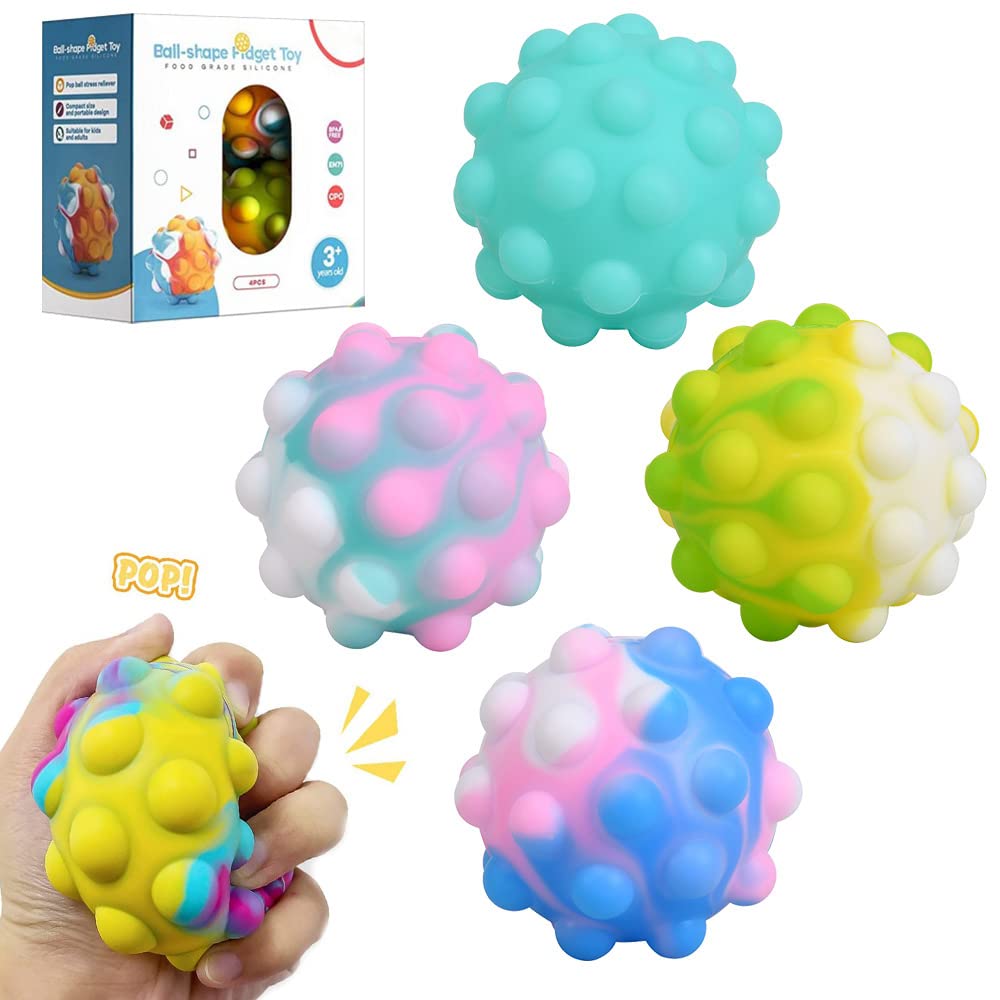 IZZLANSZ 4 Pack Pop Fidget Balls - Stress Relief Sensory Toys for Kids & Adults | Squeeze Ball Anxiety Relief, Bubble Popper Game for ADHD, Autism, Office & Classroom Use