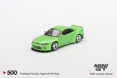 MINIGT 1:64 Scale Nissan Silvia S15 Pandem Rocket Bunny Diecast Model Car - Green - Collectible Toy for Display, Racing Games & Car Enthusiasts