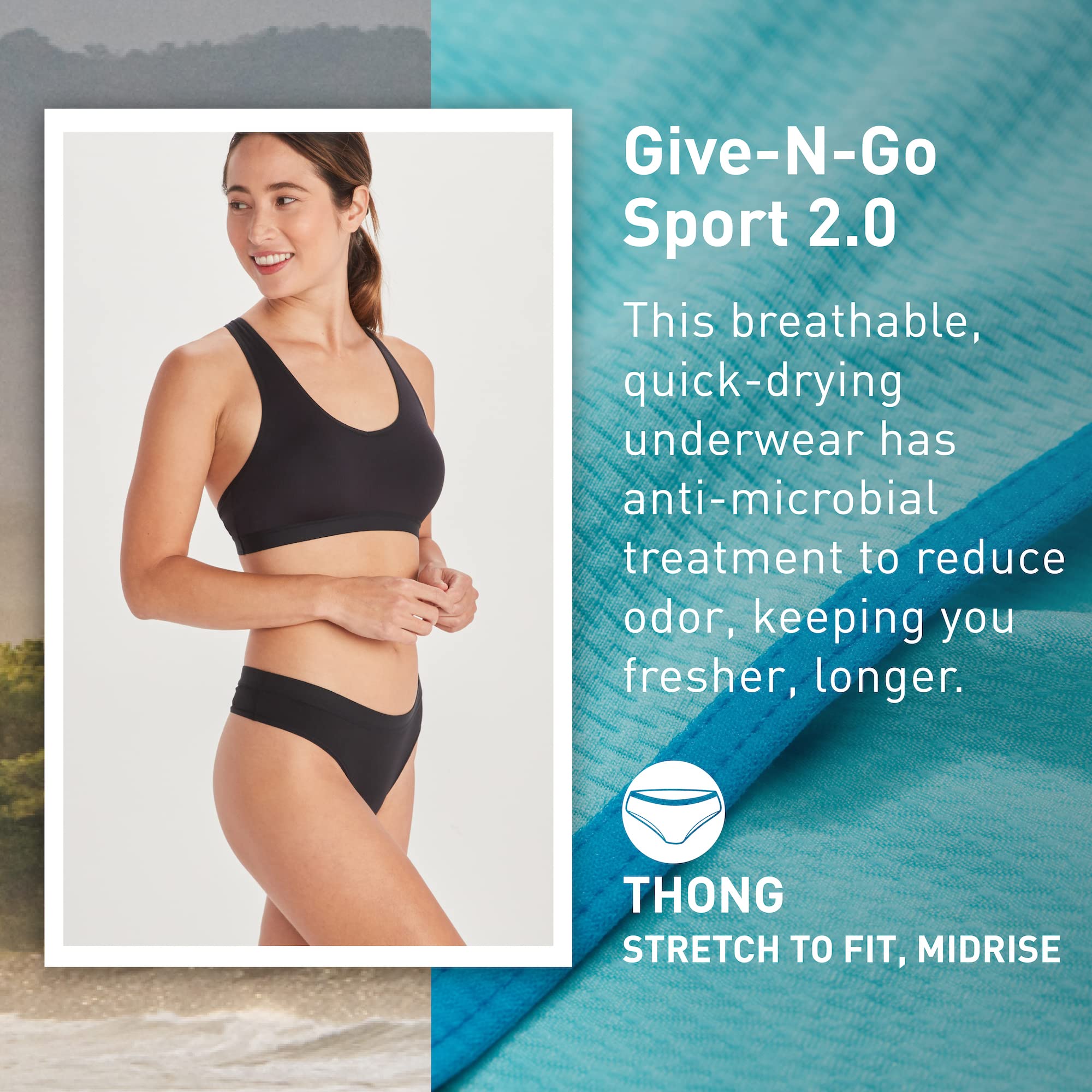ExOfficio Women's Give-N-Go 2.0 Sport Mesh Thong - Ultralight Travel Underwear with Snug Active Fit & Lower Rise - Perfect for Yoga, Gym & Outdoor Adventures