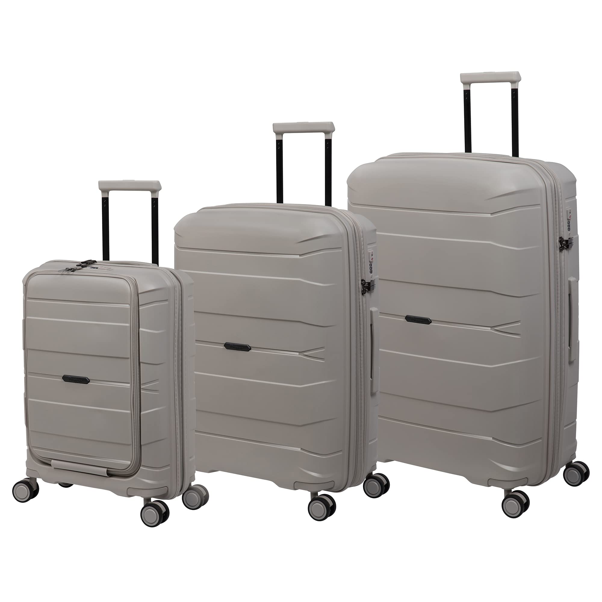it luggage Momentous 3-Piece Hardside Spinner Luggage Set with 8-Wheel Expandable Design in Pumice Stone - Perfect for International Travel, Business Trips & Family Vacations