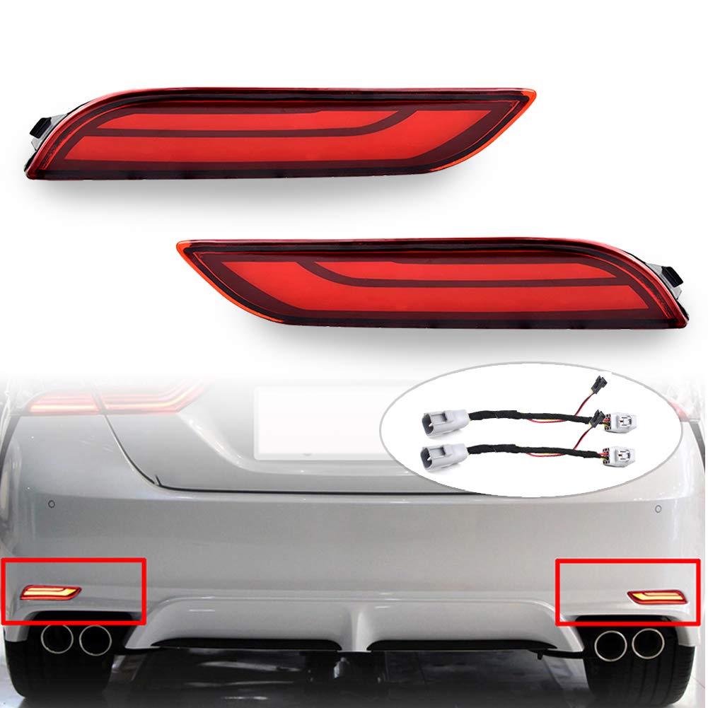 PGONE 3D Optic Red LED Bumper Reflector Lights - Tail Brake, Rear Fog & Sequential Turn Signals for 2018-2019 Toyota Camry | Enhanced Safety & Style for Night Driving & Bad Weather Conditions