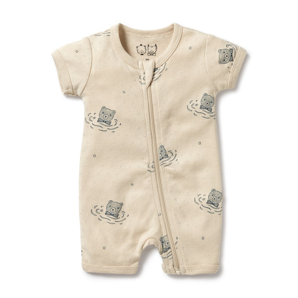 Organic Baby Bear Pointelle Boyleg Zip-Up Romper - Soft & Cozy for Newborns & Infants - Perfect for Playtime, Naptime & Photo Shoots