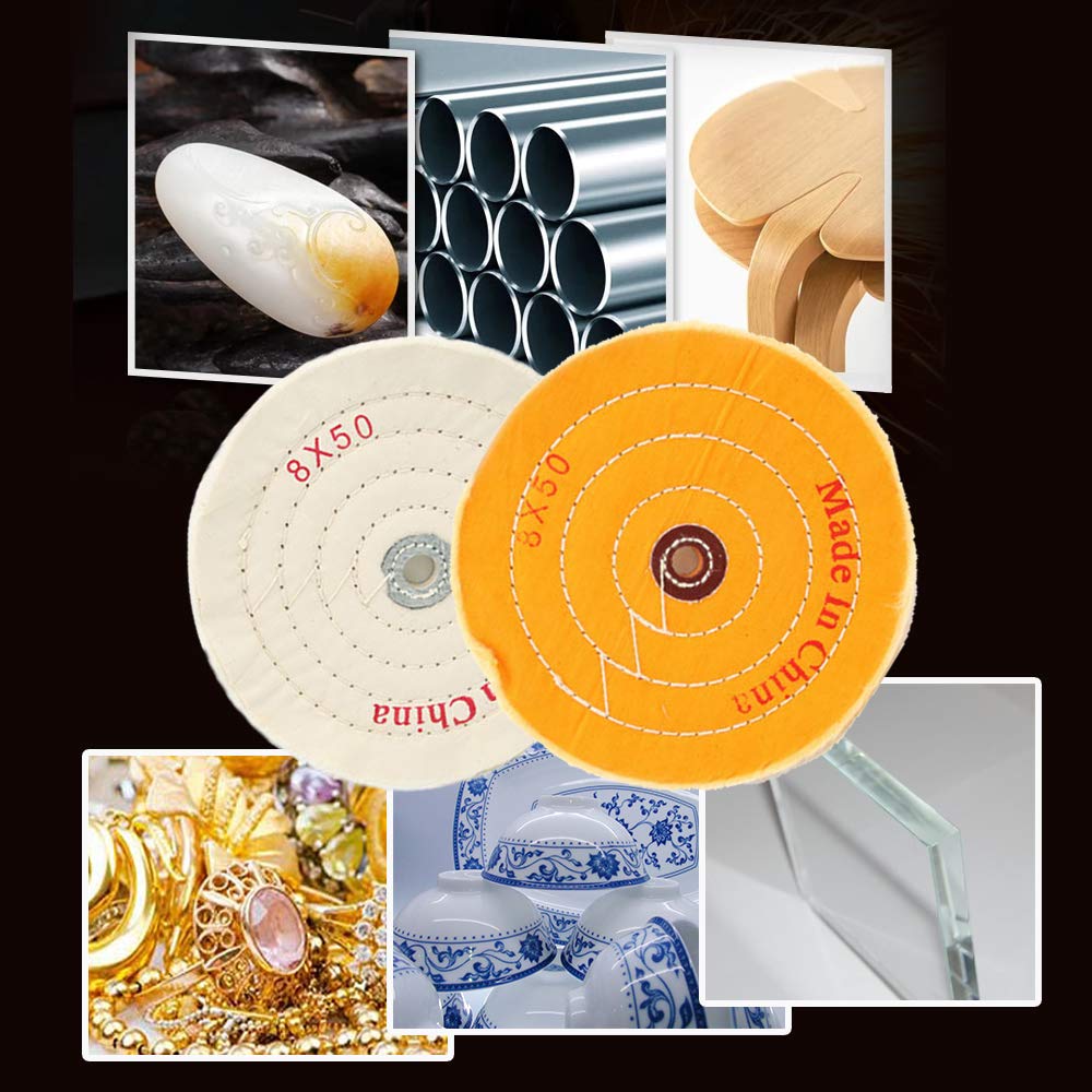 8 Inch Buffing Wheel Cotton Pad Set - 50 Ply Extra Thick Polishing Wheels with 1/2